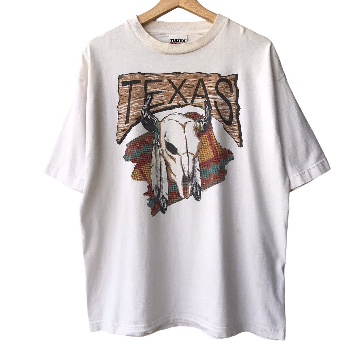 Tultex × Vintage Texas Native American Buffalo Skulls Vintage 1990s Tee Size US L / EU 52-54 / 3 - 1 Thumbnail