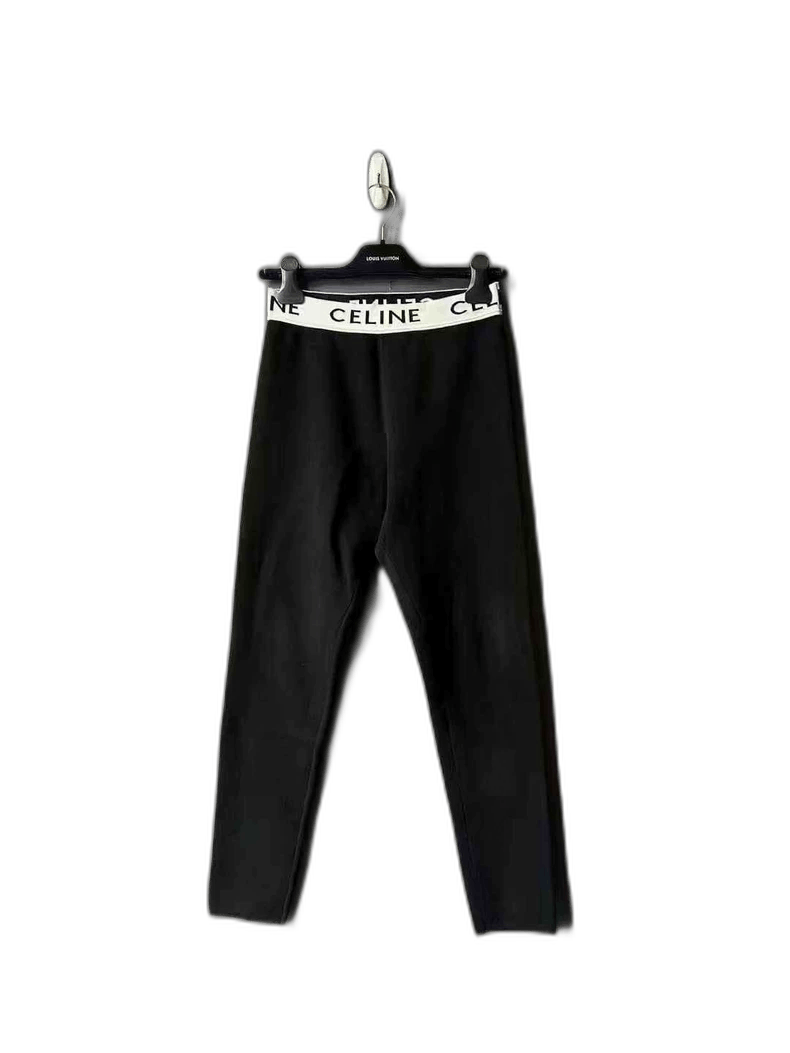 Celine Celine Black Leggings with White Logo Band Size US 26 / EU 42 - 1 Thumbnail