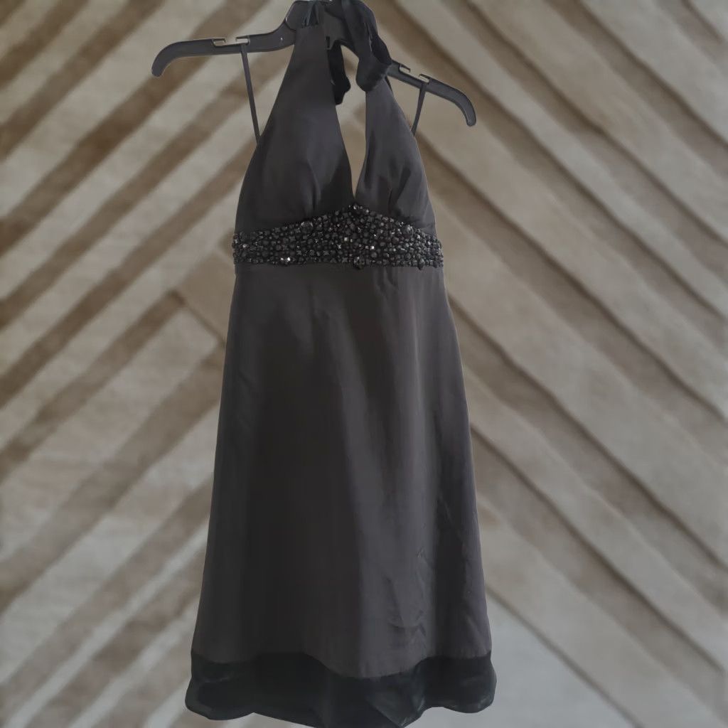White House Black Market White House Black Market Black Beaded Halter Silk Party Cocktail Dress 6 Women Knee Length A-Line Size M / US 6-8 / IT 42-44 - 1 Thumbnail