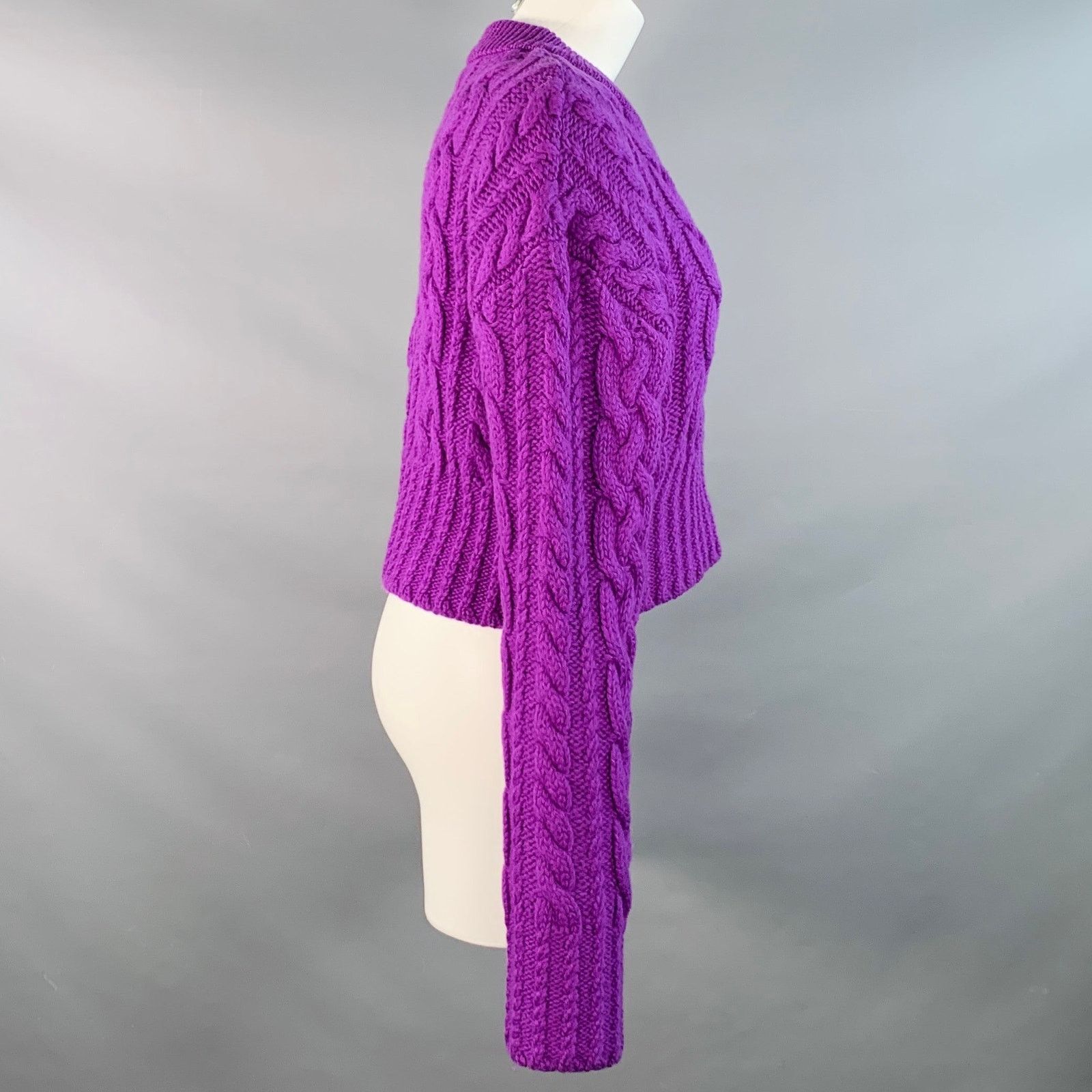 AMI Size S Purple Wool Cable Knit Crew Neck Sweater Size S / US 4 / IT 40 - 3 Thumbnail