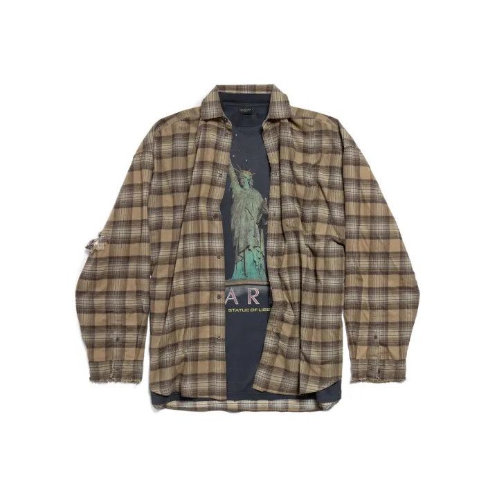 Balenciaga Balenciaga Green Plaid Distressed Long Sleeve Shirt Size US M / EU 48-50 / 2 - 1 Thumbnail