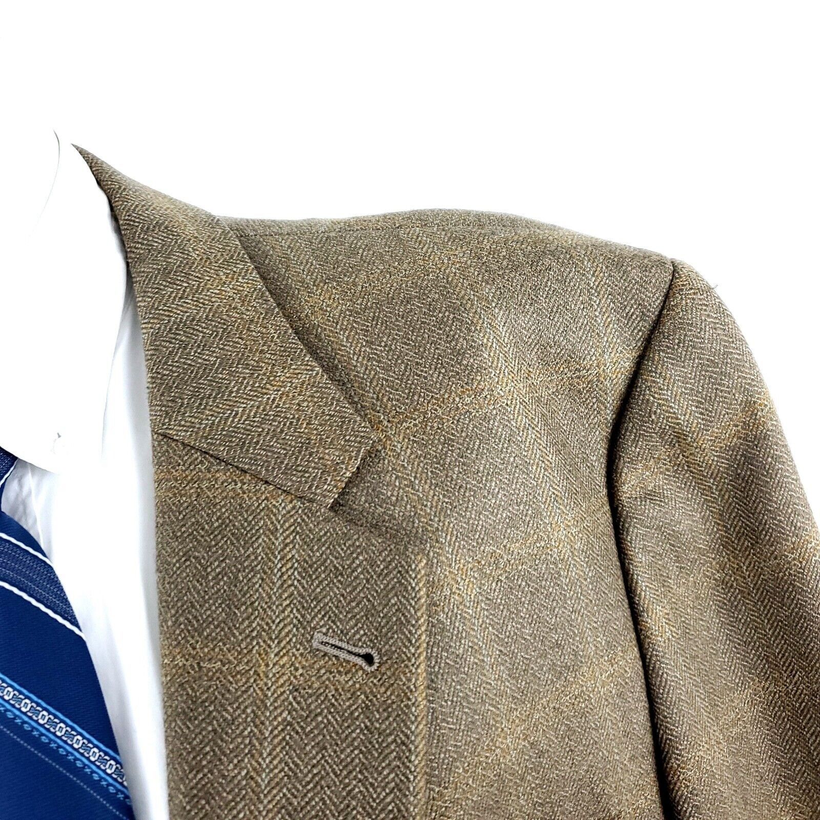 Joseph Abboud Joseph Abboud Lambswool 2 Button Sport Coat 44R Tan Herringb Size 44R - 2 Thumbnail