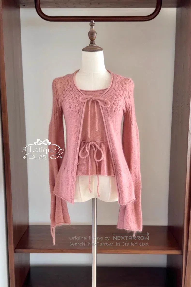 Valentino Valentino Bean paste pink drawstring lace-up knit cardigan Size S / US 4 / IT 40 - 1 Thumbnail