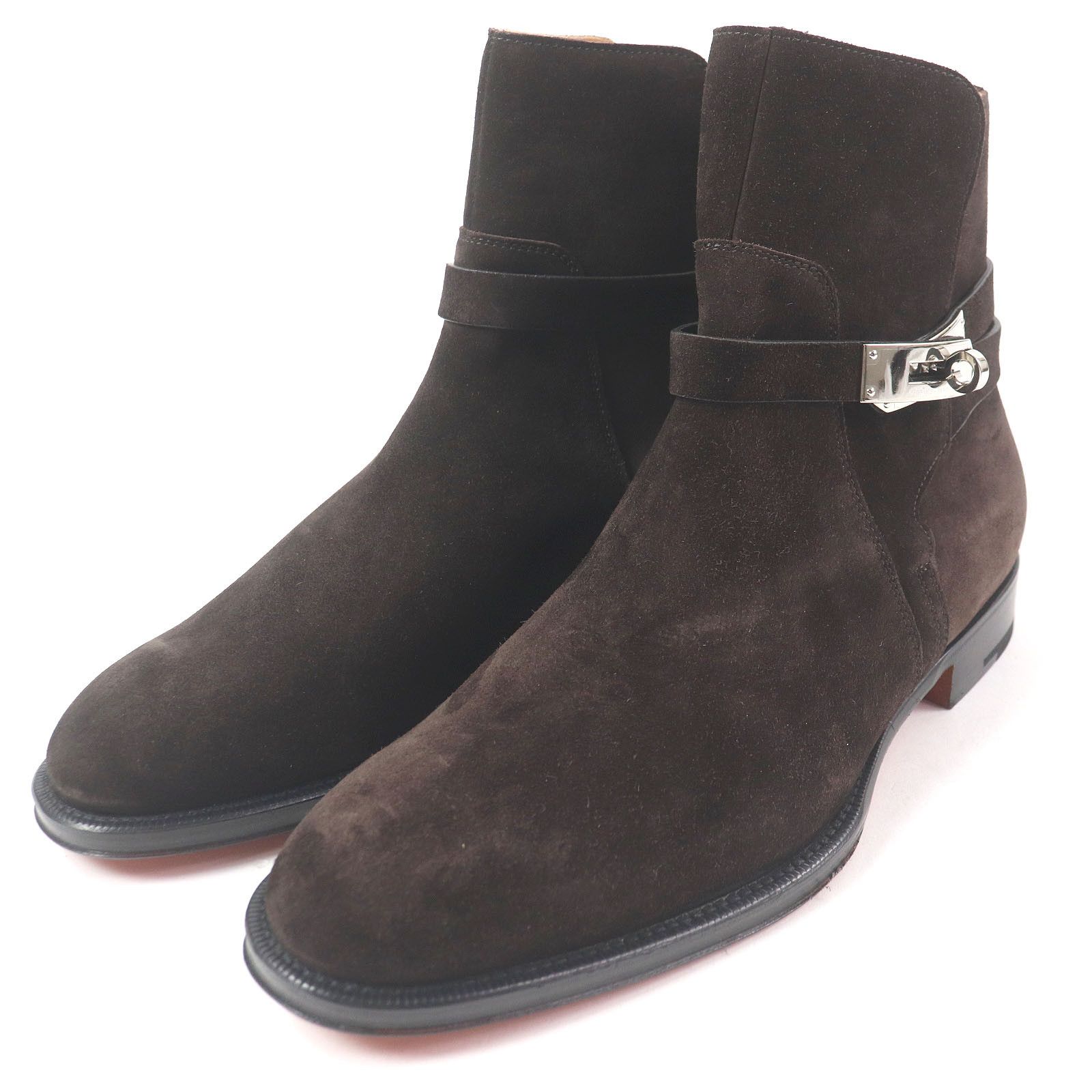 Hermes Hermes Fortune Kelly Metal With Strap Suede Leather Boots Suede Shoes in Brown, Men's