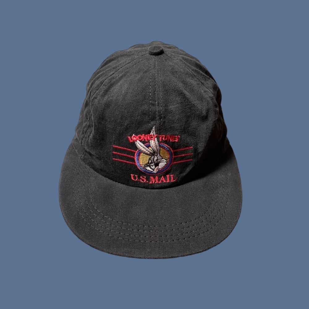 Vintage VINTAGE Bugs Bunny Snapback Hat Looney Tunes Black 90s USPS Hat Mens One Size Adjustable Cotton Twill Cap Graphic Collection Stamp Size ONE SIZE - 1 Thumbnail