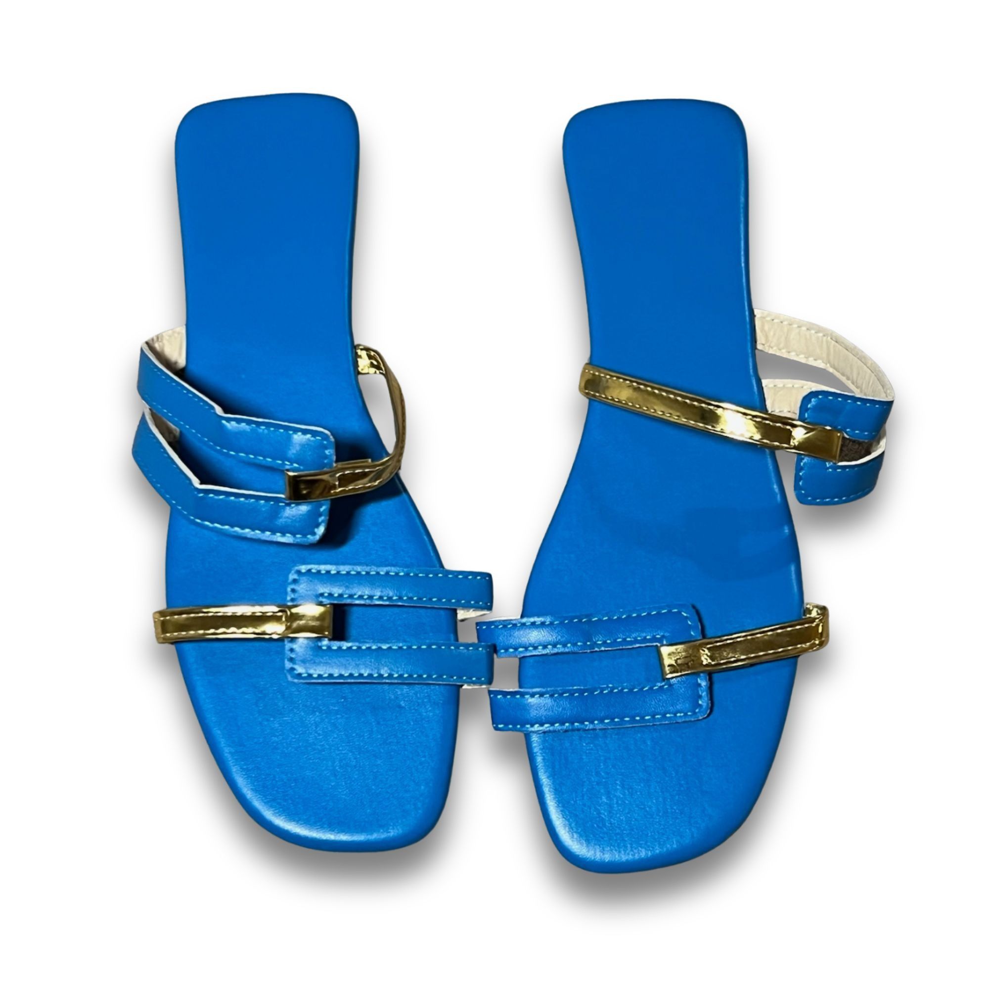 Other Womens Blue & Gold Flat Strappy Slide Sandals Size 8.5 Squar Size US 8.5 / IT 38.5 - 2 Thumbnail