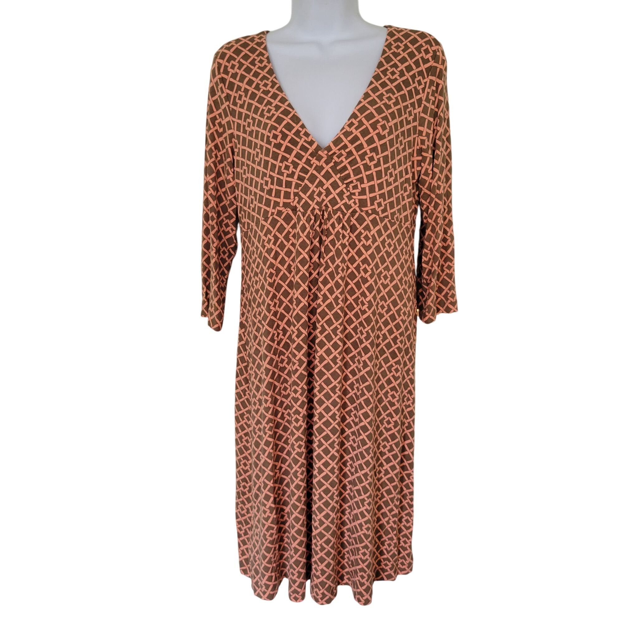 Tommy Bahama Tommy Bahama M Brown Coral Geometric Lattice Print V-Neck Mi Size M / US 6-8 / IT 42-44 - 1 Thumbnail