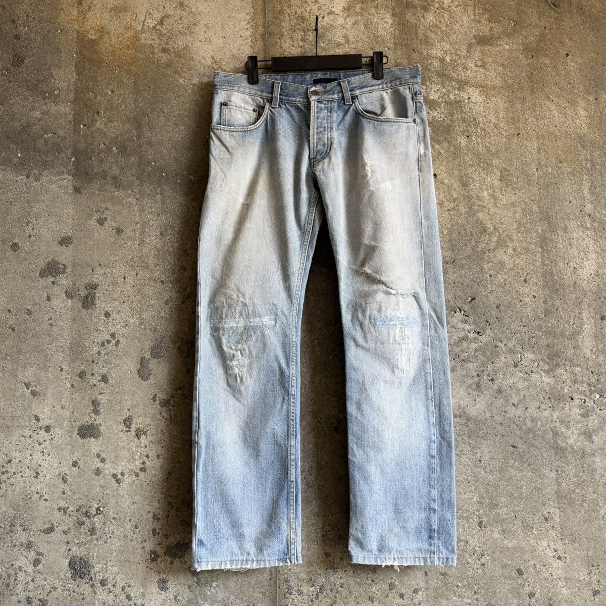 Prada 2000’s Prada Light Wash Thrashed Repair Denim Size US 32 / EU 48 - 1 Thumbnail