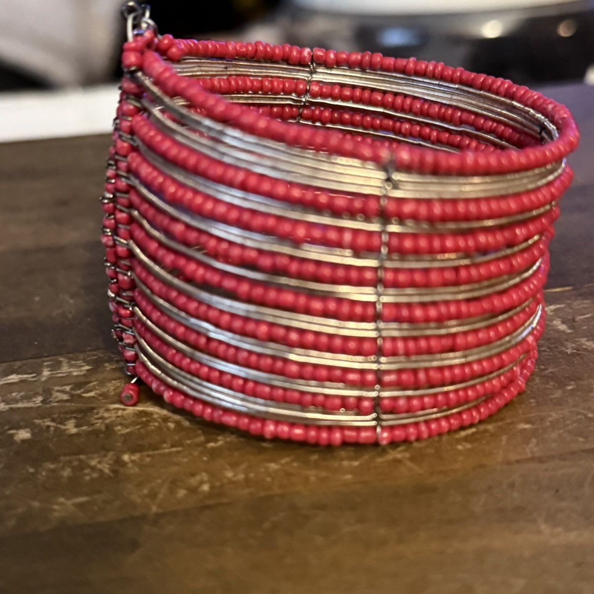 Other Red and silver beaded wide cuff bracelet Size ONE SIZE - 3 Thumbnail