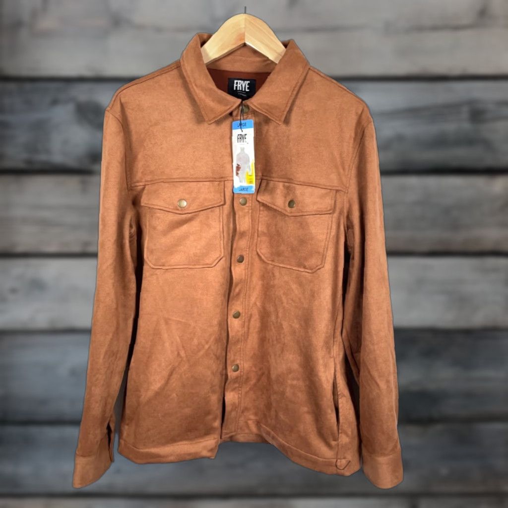 Frye VINTAGE Frye Shirt Jacket Brown L Large Faux Suede Button-Up Collared Long Sleeve Size US L / EU 52-54 / 3 - 1 Thumbnail