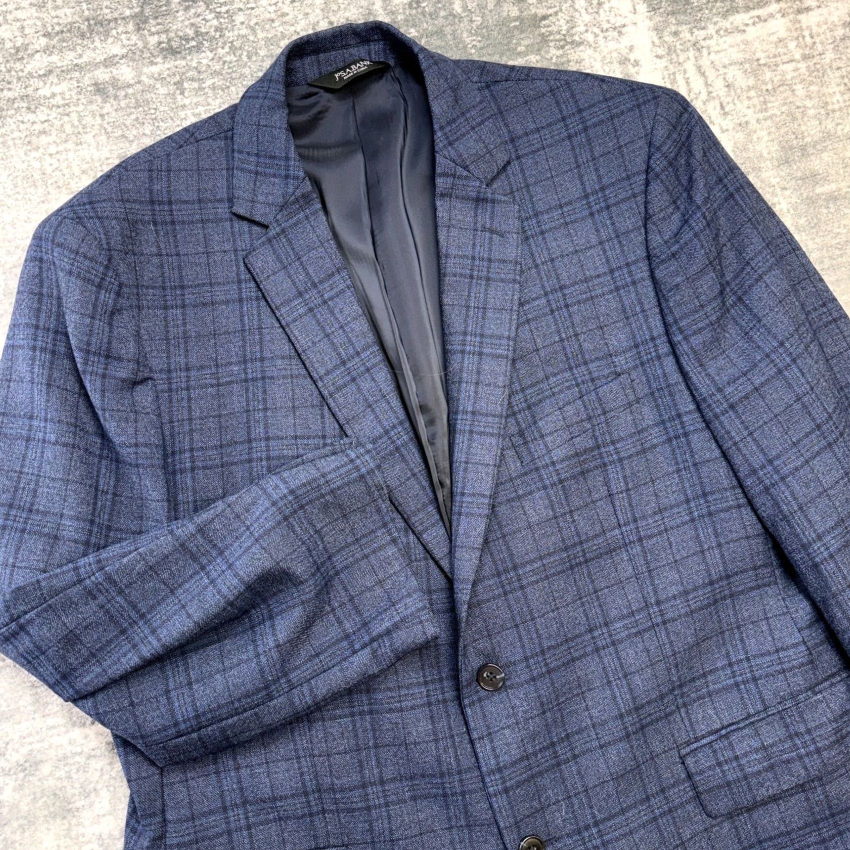 Jos. A. Bank Jos. A. Bank Blazer Jacket Mens 46R Blue Plaid Wool Single-Breasted Notch Lapel 2-Button Vented Regular Suit Coat Size 46R - 2 Thumbnail