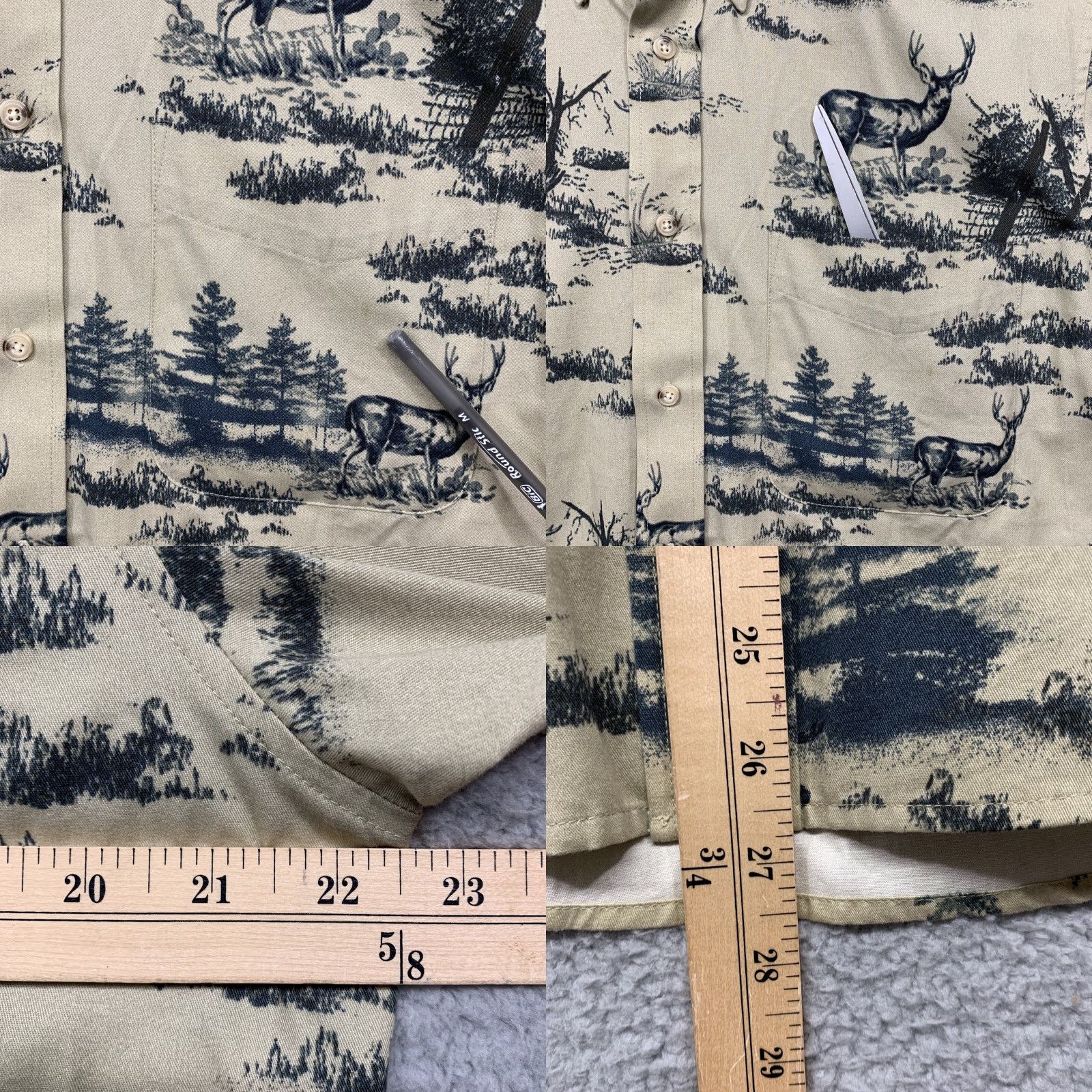 Vintage Natural Issue Mens Shirt S Wrinkle Free Tan Dark Green Black Bucks 1 Pocket Soft Size US S / EU 44-46 / 1 - 8 Thumbnail