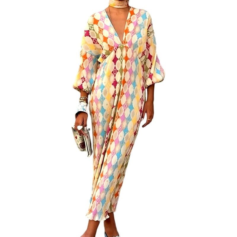 Other Commense Multicolor Jacquard Print V-Neck Long Sleeve Dress Size S / US 4 / IT 40 - 1 Thumbnail