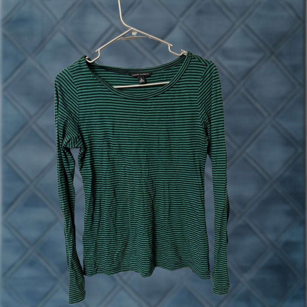Banana Republic Banana Republic Women Round Neck Long Sleeve T-Shirt Green Stripe Size S Size S / US 4 / IT 40 - 1 Thumbnail