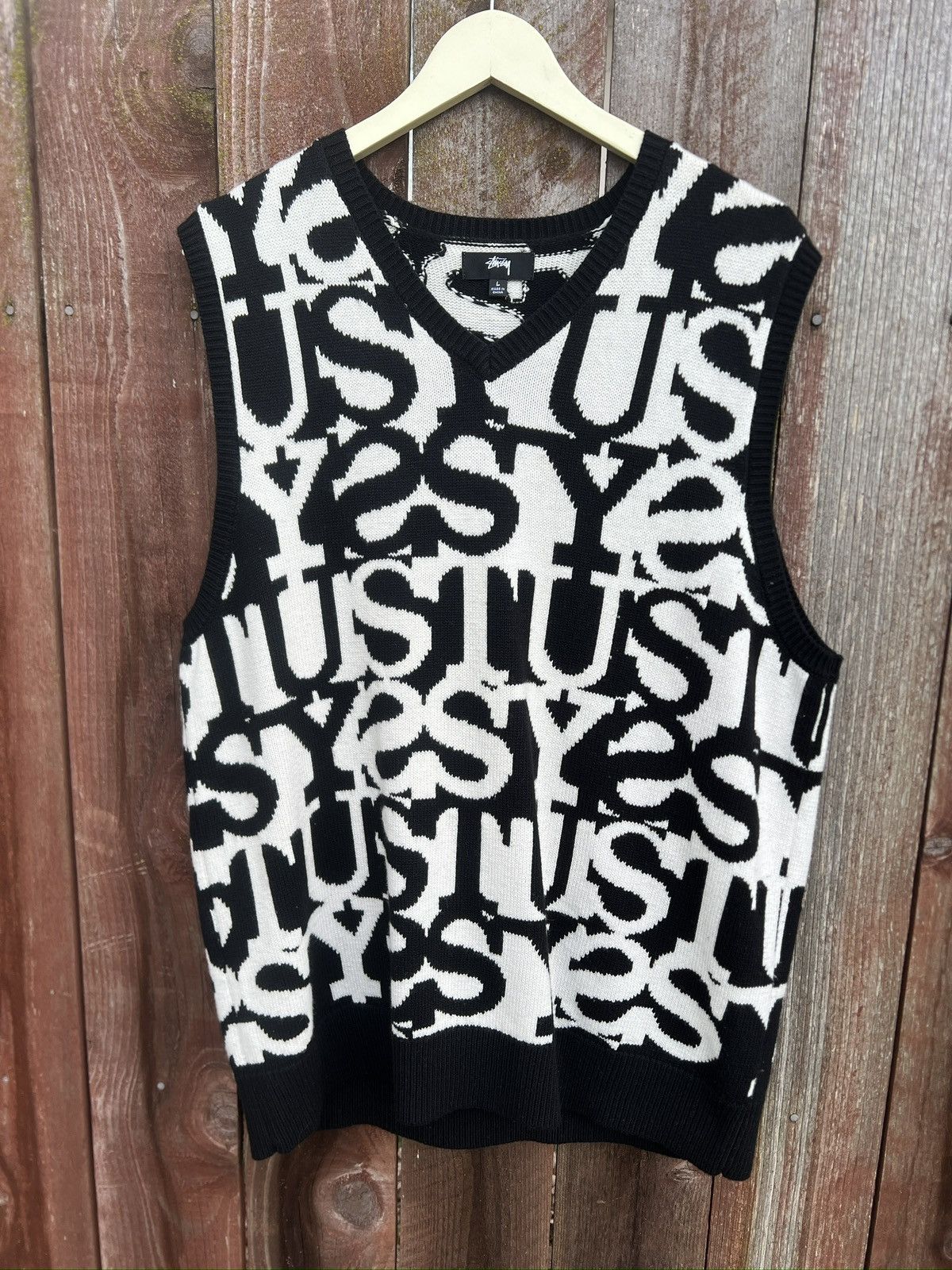 Stussy RARE Stüssy Stacked Sweater Vest ‘Ivory’ Black /White Size US L / EU 52-54 / 3 - 3 Thumbnail
