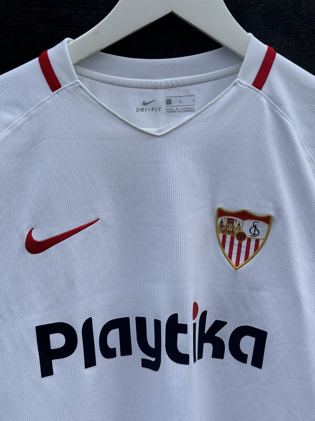 Nike 2018 Nike Sevilla playtika white soccer jersey Size US L / EU 52-54 / 3 - 3 Thumbnail
