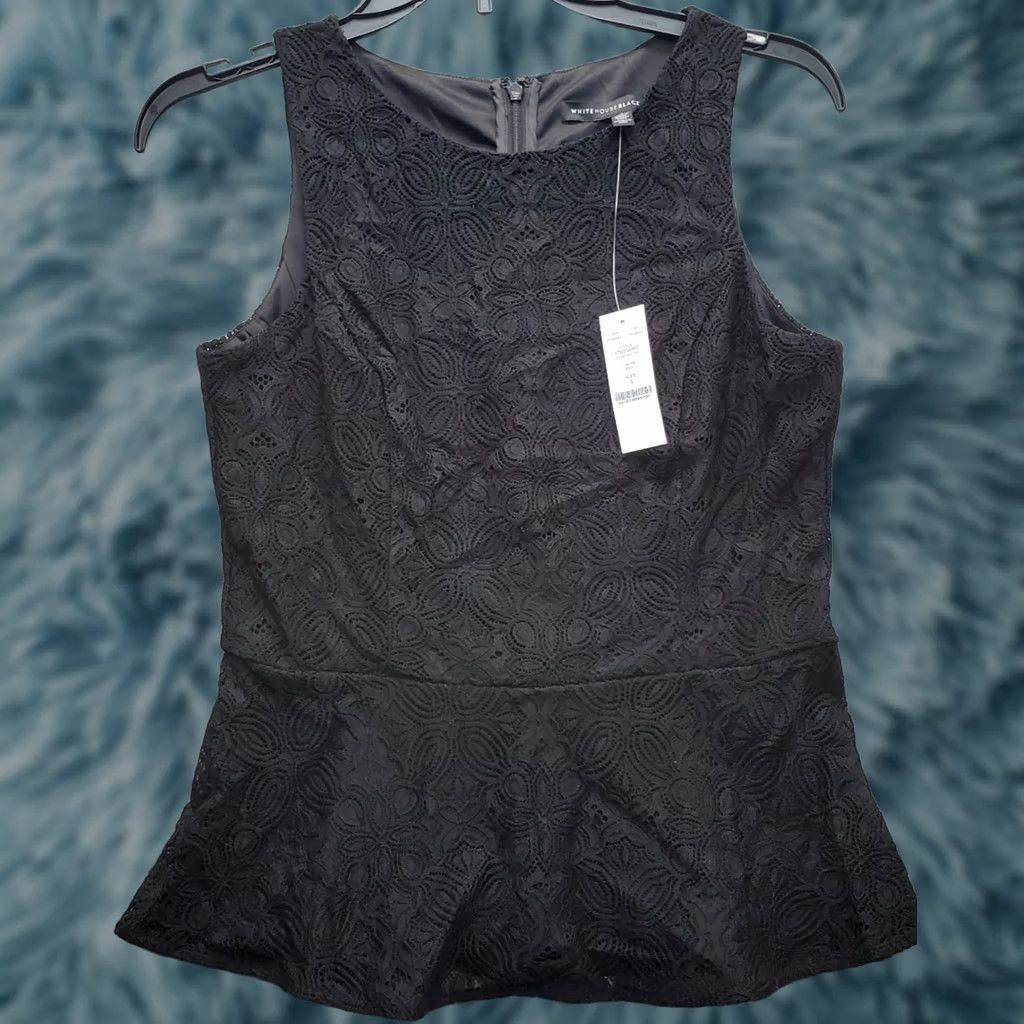 White House Black Market White House Black Market Top Womens Size 4 Black Lace Floral Back Zip Peplum Size S / US 4 / IT 40 - 1 Thumbnail