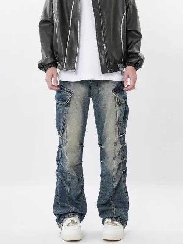 VIBE Retro washed distressed multi-pocket pleated work jeans Size US 32 / EU 48 - 6 Thumbnail