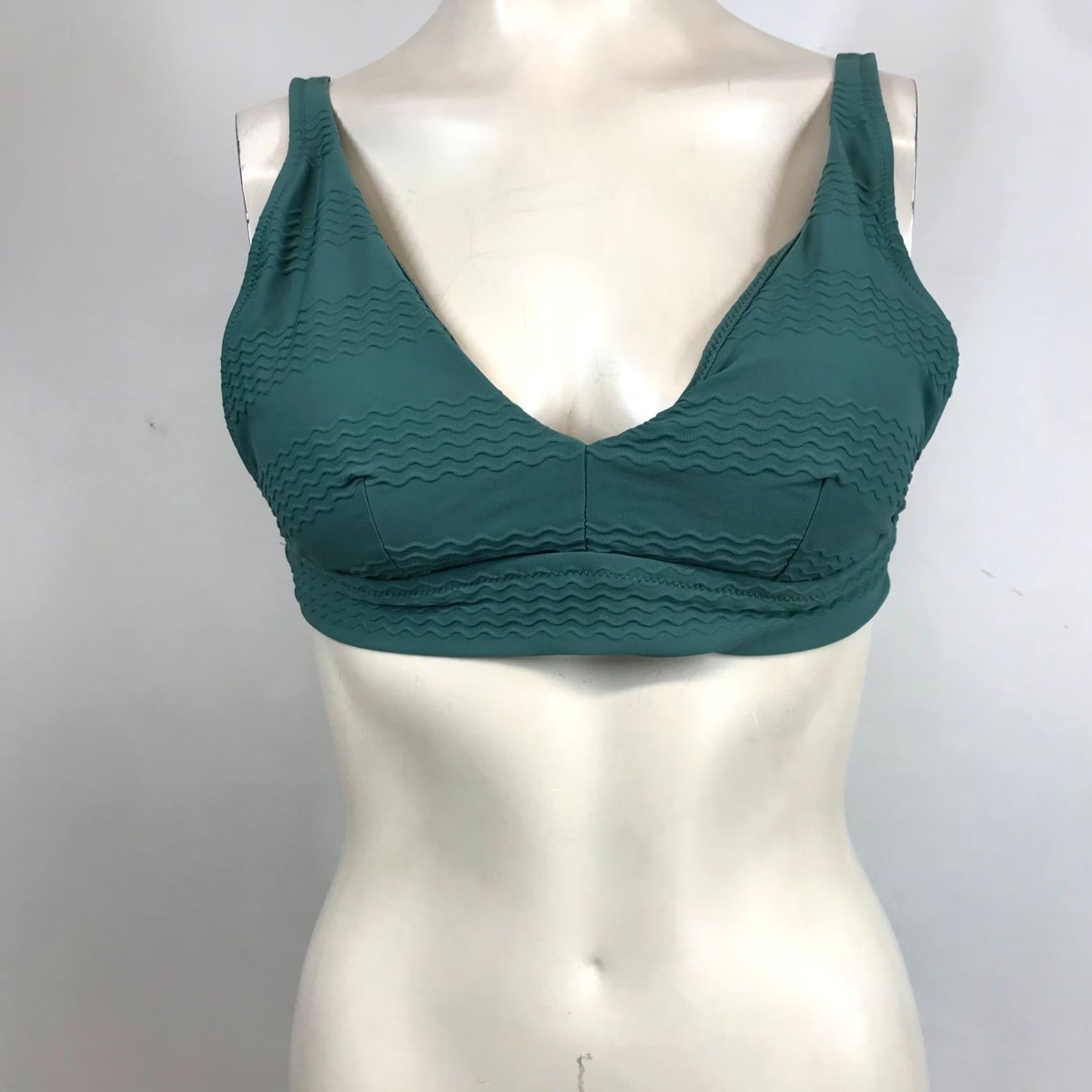 Vintage Aerie Womens Large Dark Teal Green Textured Wavy Scoop Neck Bikini Top Swimwear Size M / US 6-8 / IT 42-44 - 3 Thumbnail