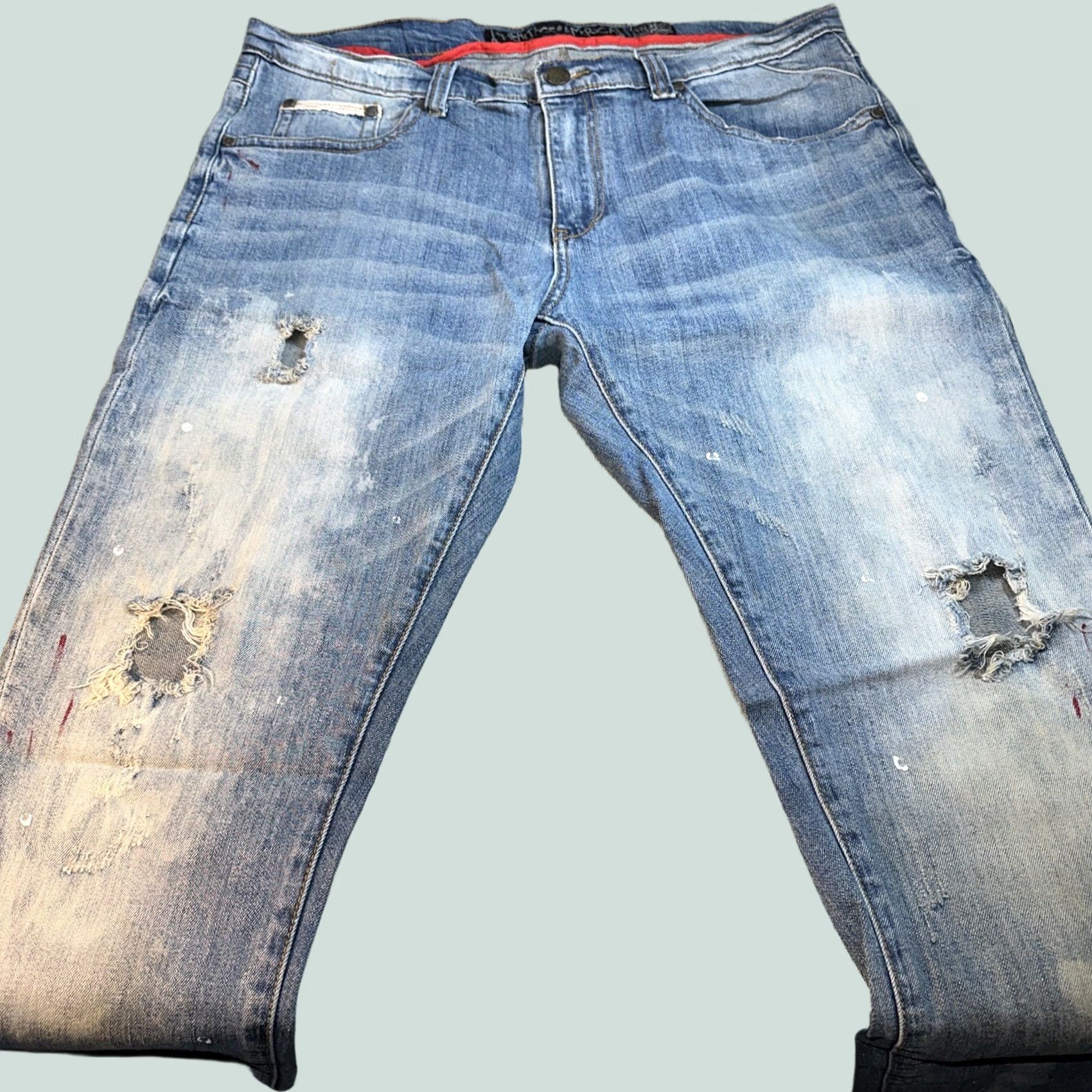 Vintage Heritage America Denim Distillery Jeans Distressed Paint Splattered 38x34 Mens Regular Blue 100% Cotton Denim Distillery Logo Zip Straight Vintage N/A Size US 38 / EU 54 - 1 Thumbnail