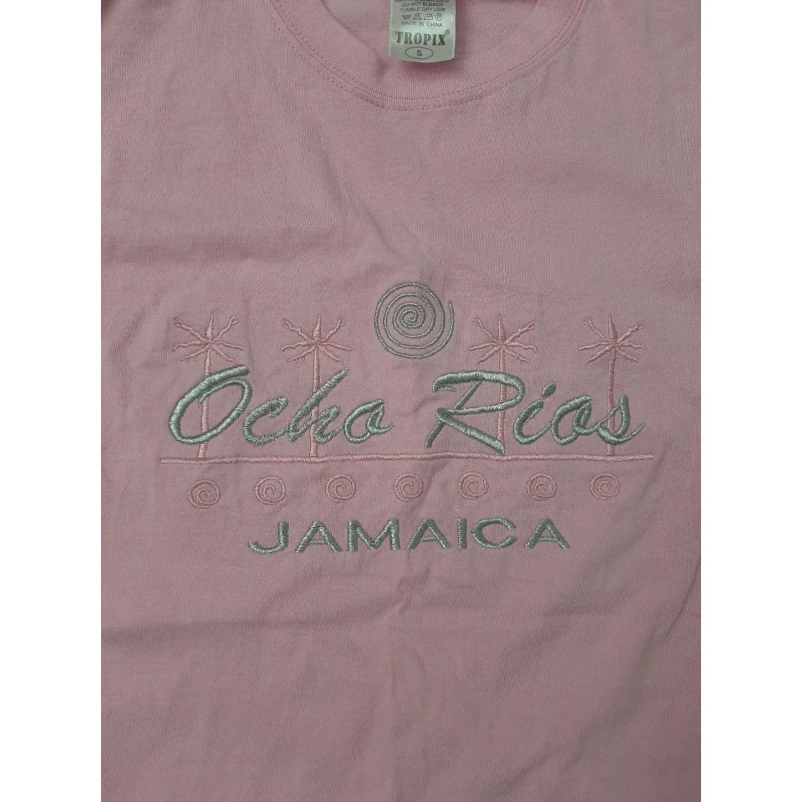 Pinko VINTAGE Jamaica Ocho Rios Womens Pink T-Shirt - S small Reggae Tees Crew Neck Short Sleeve Unisex Adults Rio Pattern Solid Size S / US 4 / IT 40 - 2 Thumbnail