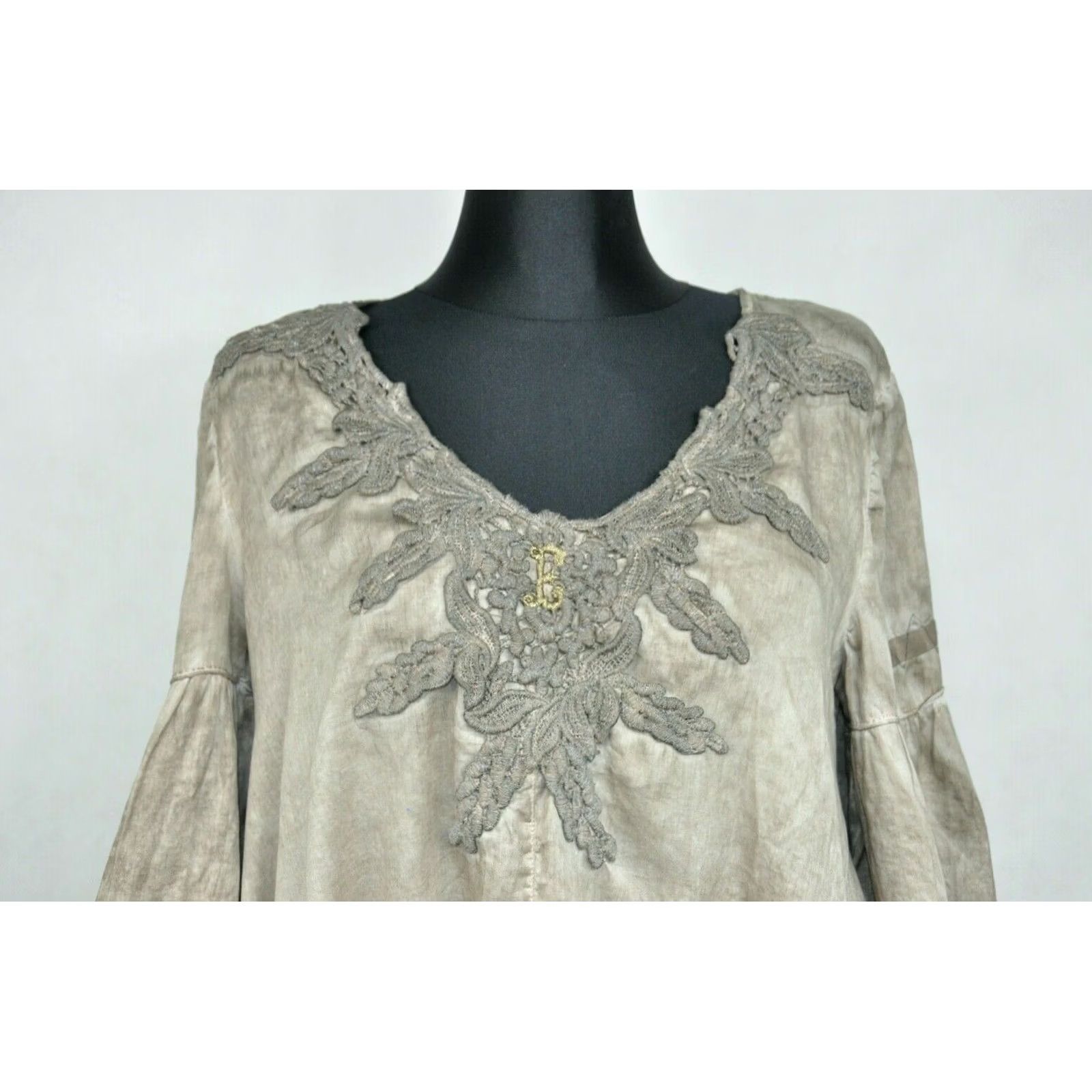 Vintage Elisa Cavaletti Dress L Women's Beige 100% Cotton Knee Length V-Neck 3/4 Sleeve A-Line Regular Vintage: No Size L / US 10 / IT 46 - 8 Thumbnail