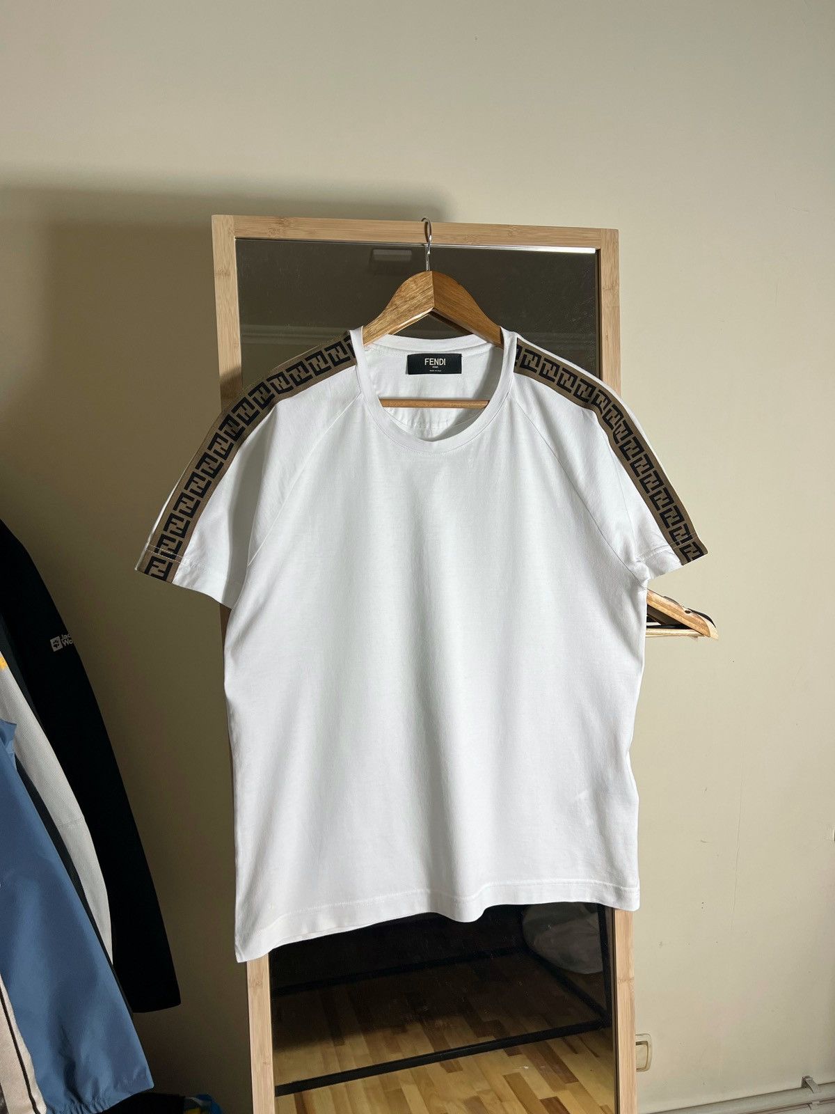 Fendi White Cotton FF Tape Logo T-shirt Men’s Rare Y2K