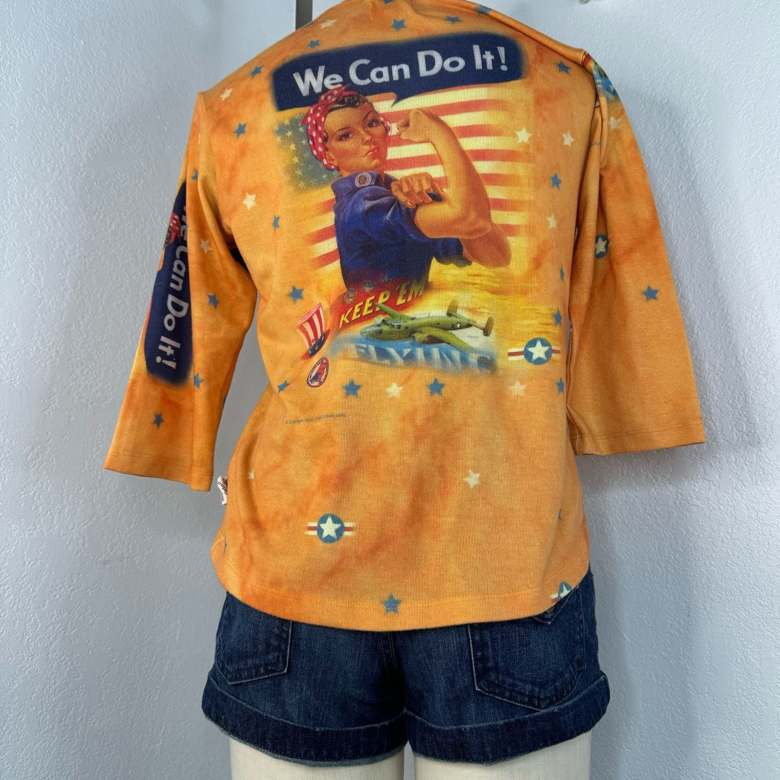 Vintage Y2k Rosie The Riveter Orange 3/4 Sleeves Shirt Top Small Size S / US 4 / IT 40 - 4 Thumbnail