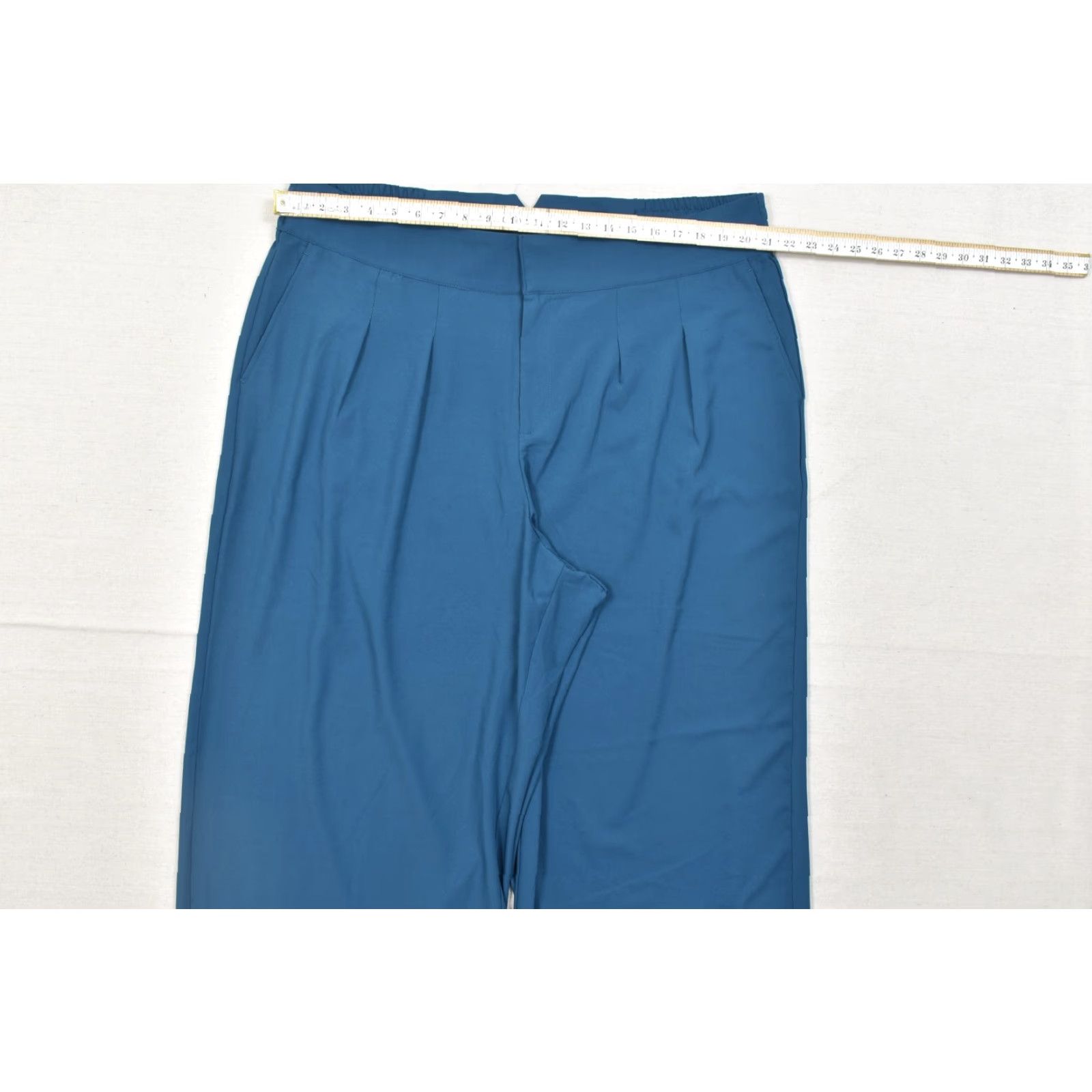 Torrid Torrid Plus Size 20 Teal Blue Wide-Leg Culotte Pants Pleated Front High Rise Elastic Back Poly Dress Pants, Zip, Machine Washable, Solid Blue, Women Size 42" / US 20 - 4 Thumbnail