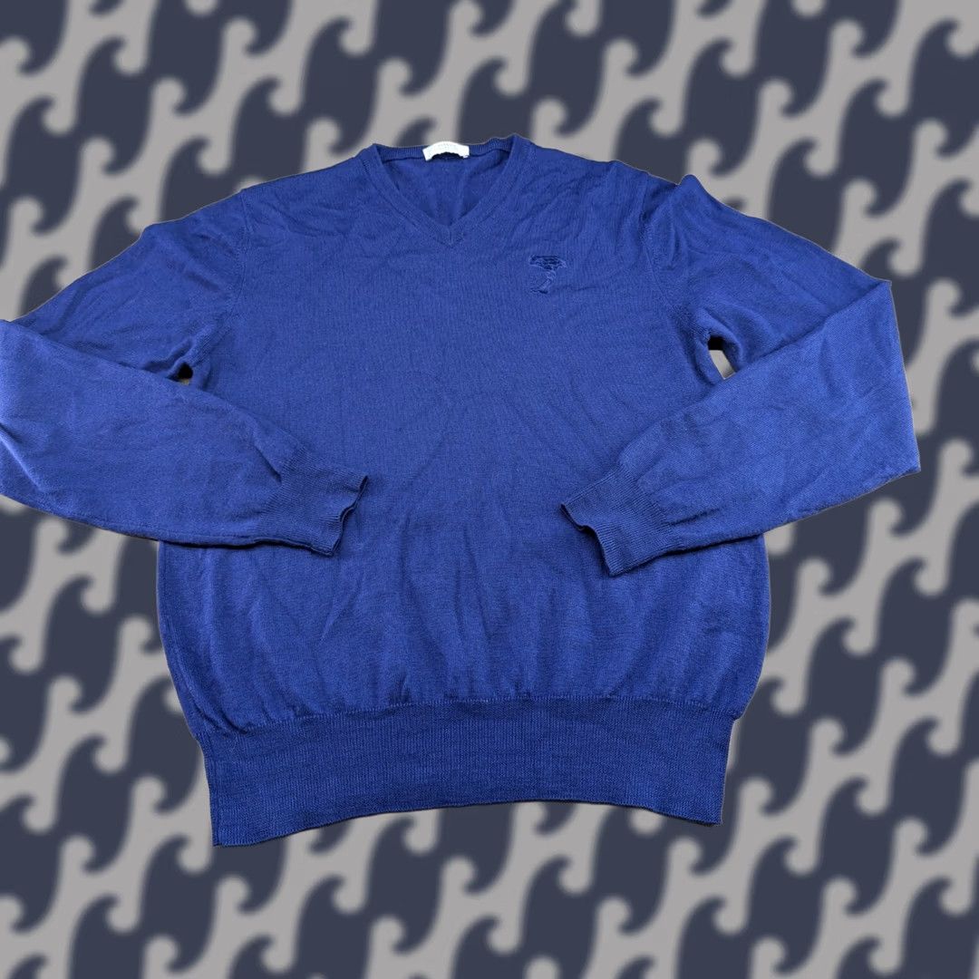 Vintage Versace Collection Mens Wool Sweater XL Blue V-Neck Knit Pullover Shirt Jumper? Size US XL / EU 56 / 4 - 1 Thumbnail
