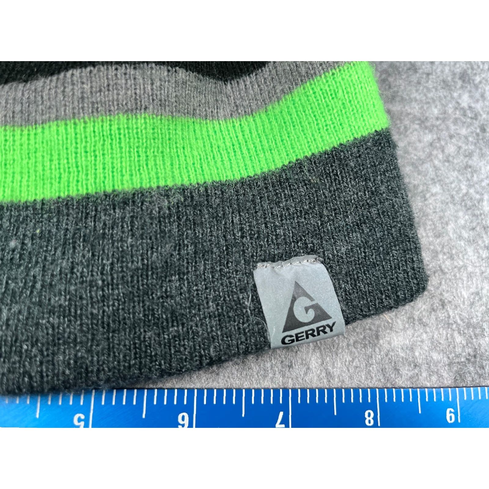 Vintage Gerry Beanie Toque Hat Unisex Adults One Size Black Gray Green Stripe Knit Acrylic Blend Ski Beanie Mens Womens 90s Outdoor Seasonal Knit Hat Size ONE SIZE - 2 Thumbnail