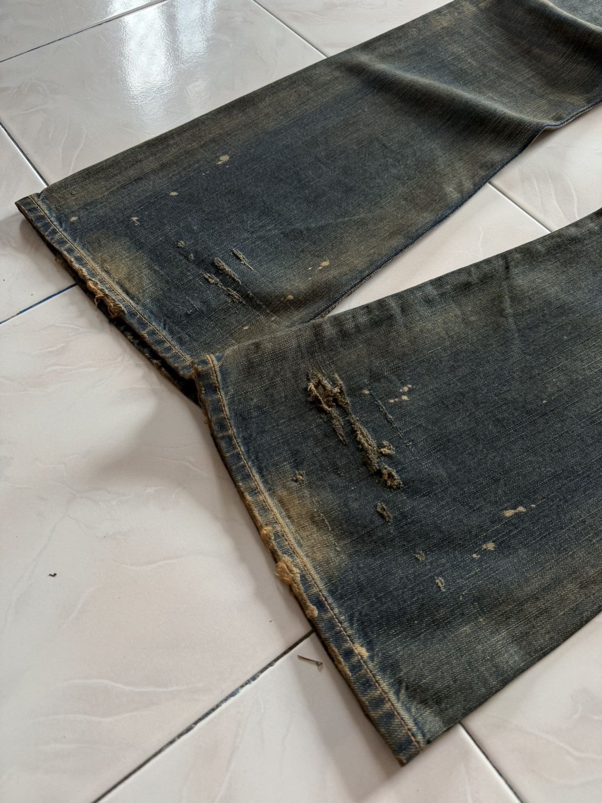 If Six Was Nine Rare Edwin 535 Pierced & Studs Heavy Mud Wash Flared Jeans Size US 32 / EU 48 - 18 Thumbnail