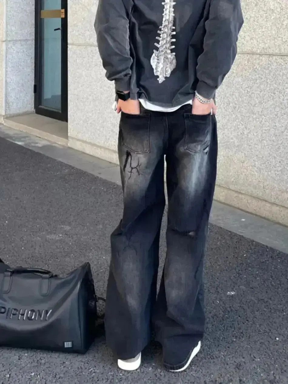 Japanese Brand Retro washed distressed straight leg jeans Size US 32 / EU 48 - 4 Thumbnail
