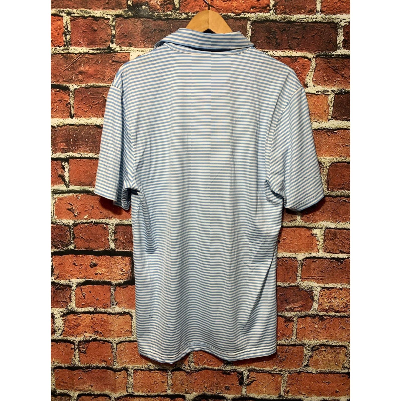Vintage Straight Down Polo Shirt Mens Short Sleeve Blue Striped Large Size US L / EU 52-54 / 3 - 3 Thumbnail