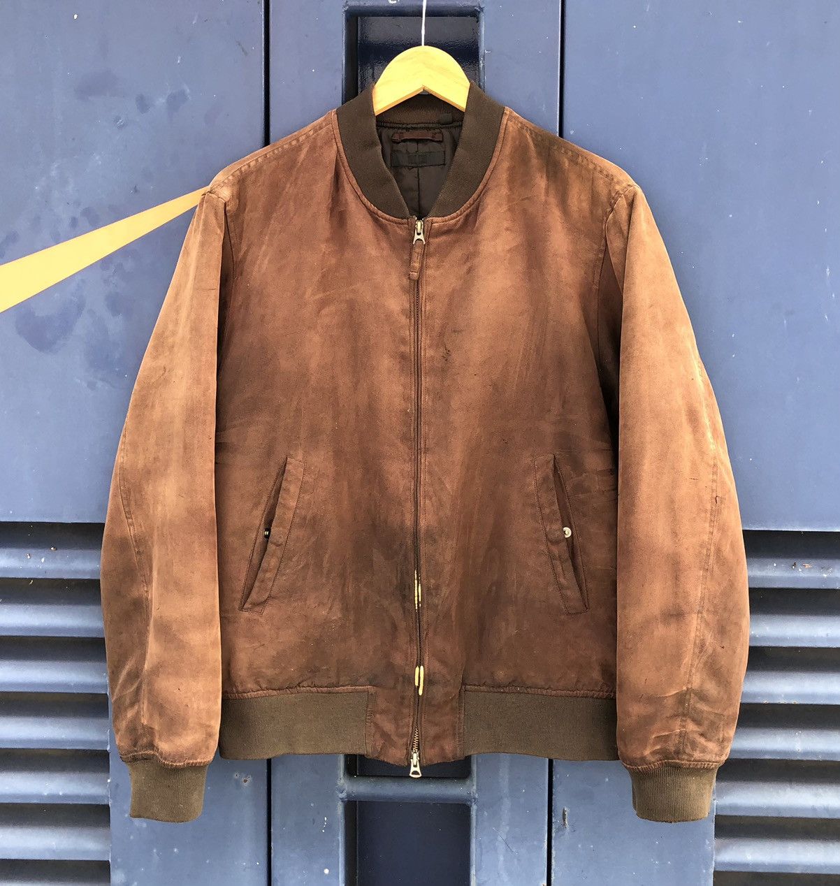Vintage Vintage Sun Faded Suede Bomber Jacket by Uniqlo Size US L / EU 52-54 / 3 - 1 Thumbnail