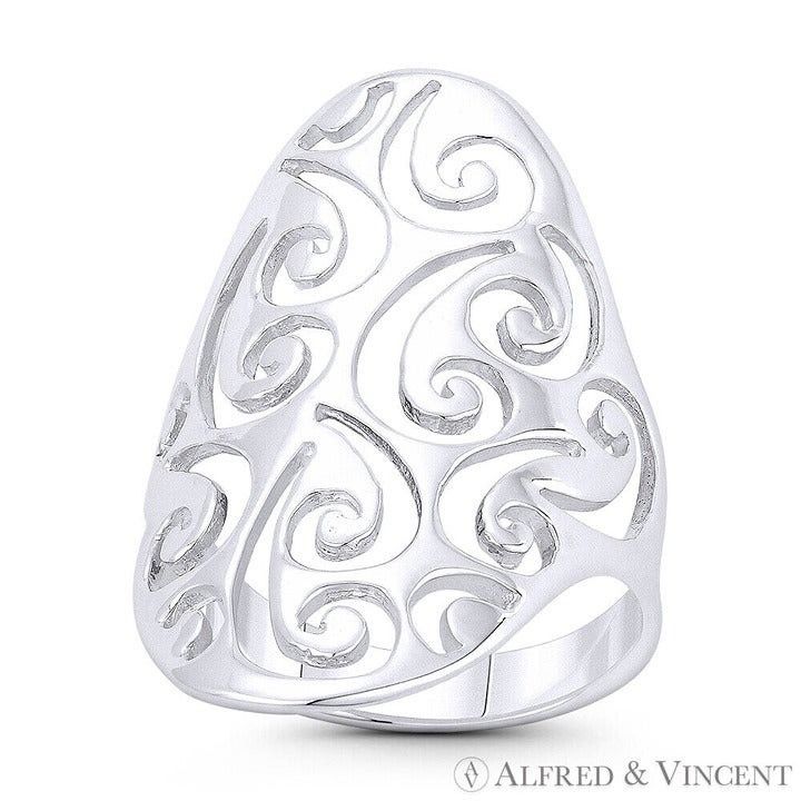Other Spiral Pattern Cutout Oval Boho Ring in .925 Sterling Silver Size ONE SIZE - 1 Preview