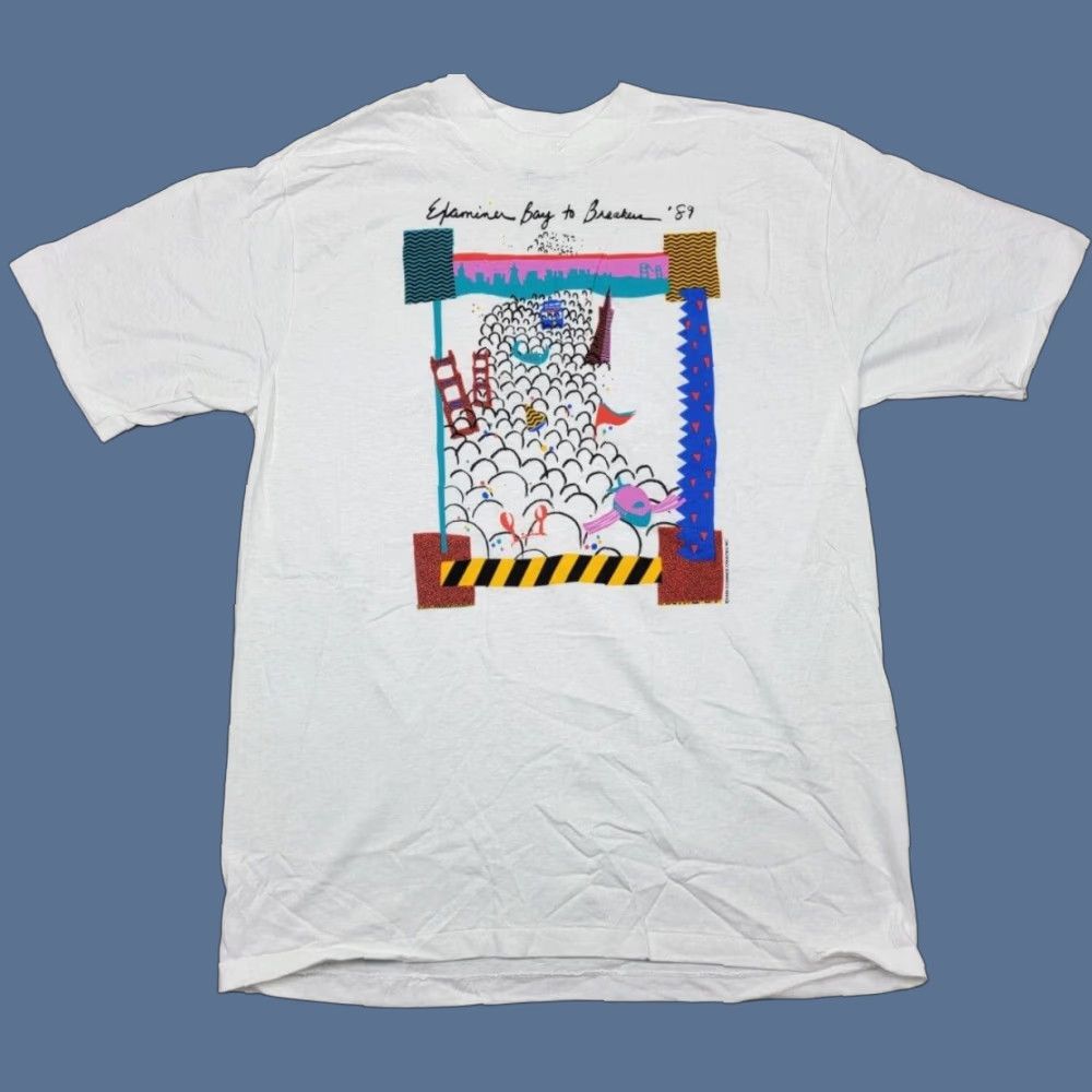 Hanes Examiner Bay To Breakers Shirt Hanes Beefy-T T-Shirt White Graphic 90s USA Vintage Large Mens Size US L / EU 52-54 / 3 - 1 Thumbnail