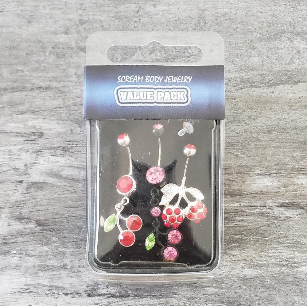 Designer Red & Pink Cherries Complimentary Navel Ring Size ONE SIZE - 1 Preview