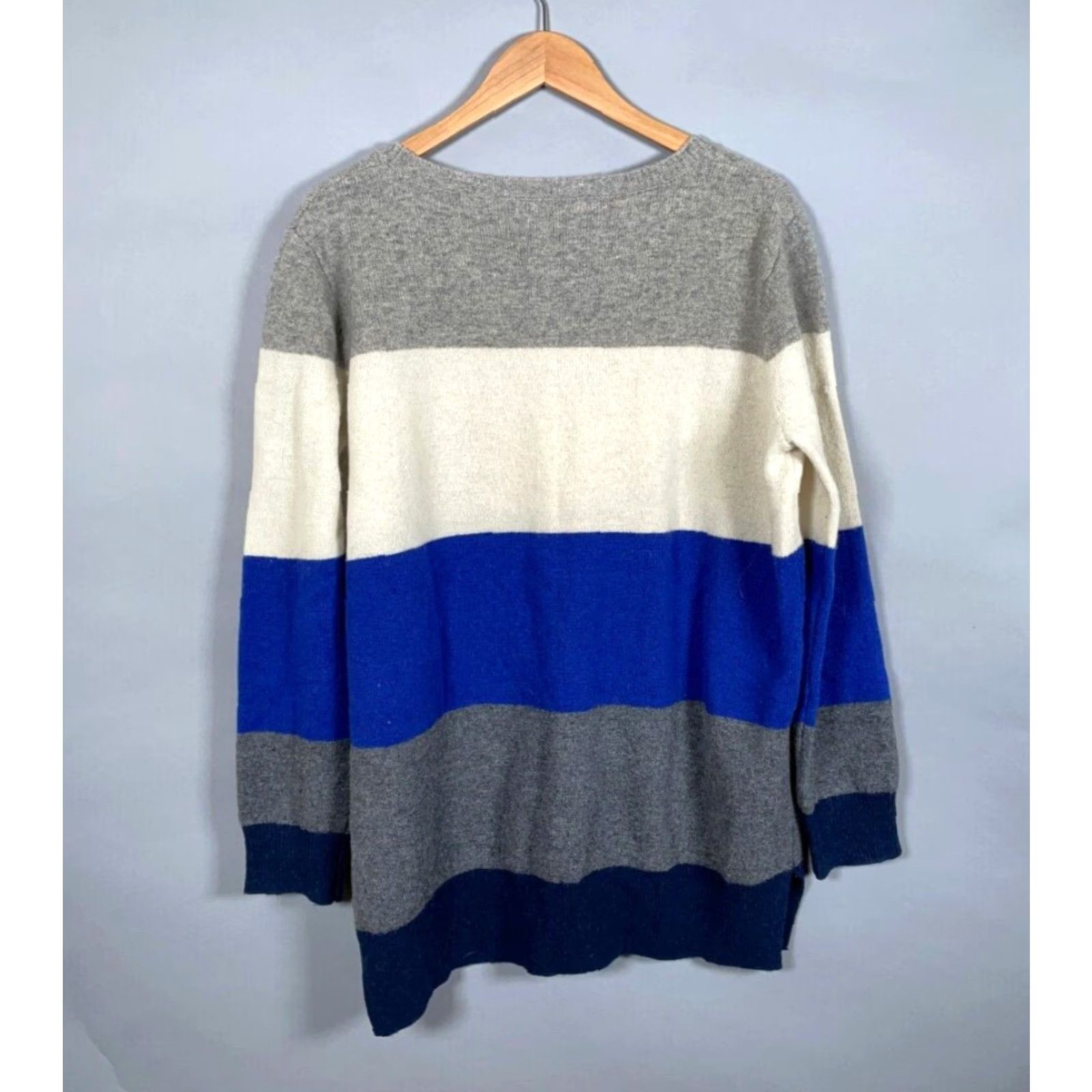 Vintage Woolovers Sweater - Striped Pocket Knit - Blue Ivory - Women's XL - 100% Wool - Crew Neck - Machine Washable - 90s Preppy Size XL / US 12-14 / IT 48-50 - 3 Thumbnail