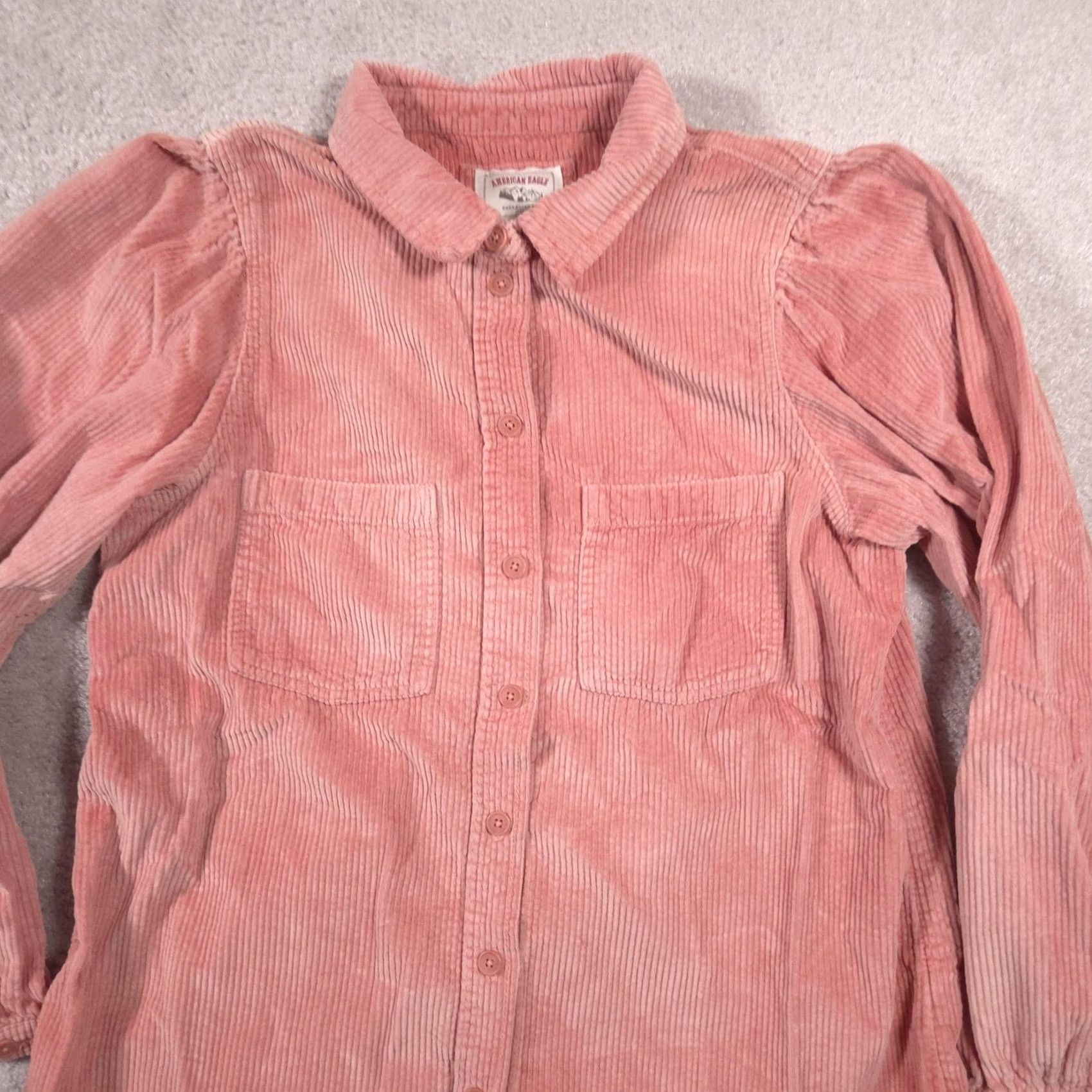 American Eagle Outfitters American Eagle Outfitters Button Up Shirt Womens M Pink Corduroy Puff Sleeve Size M / US 6-8 / IT 42-44 - 4 Thumbnail