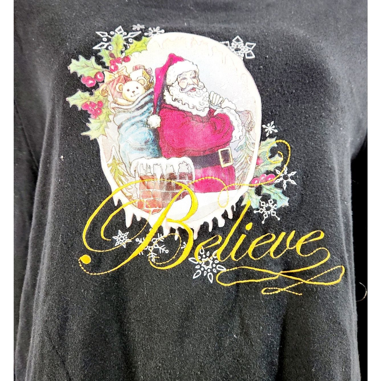 Other Black Red Gold Santa Print Believe Embroidered Top Large Size L / US 10 / IT 46 - 3 Thumbnail