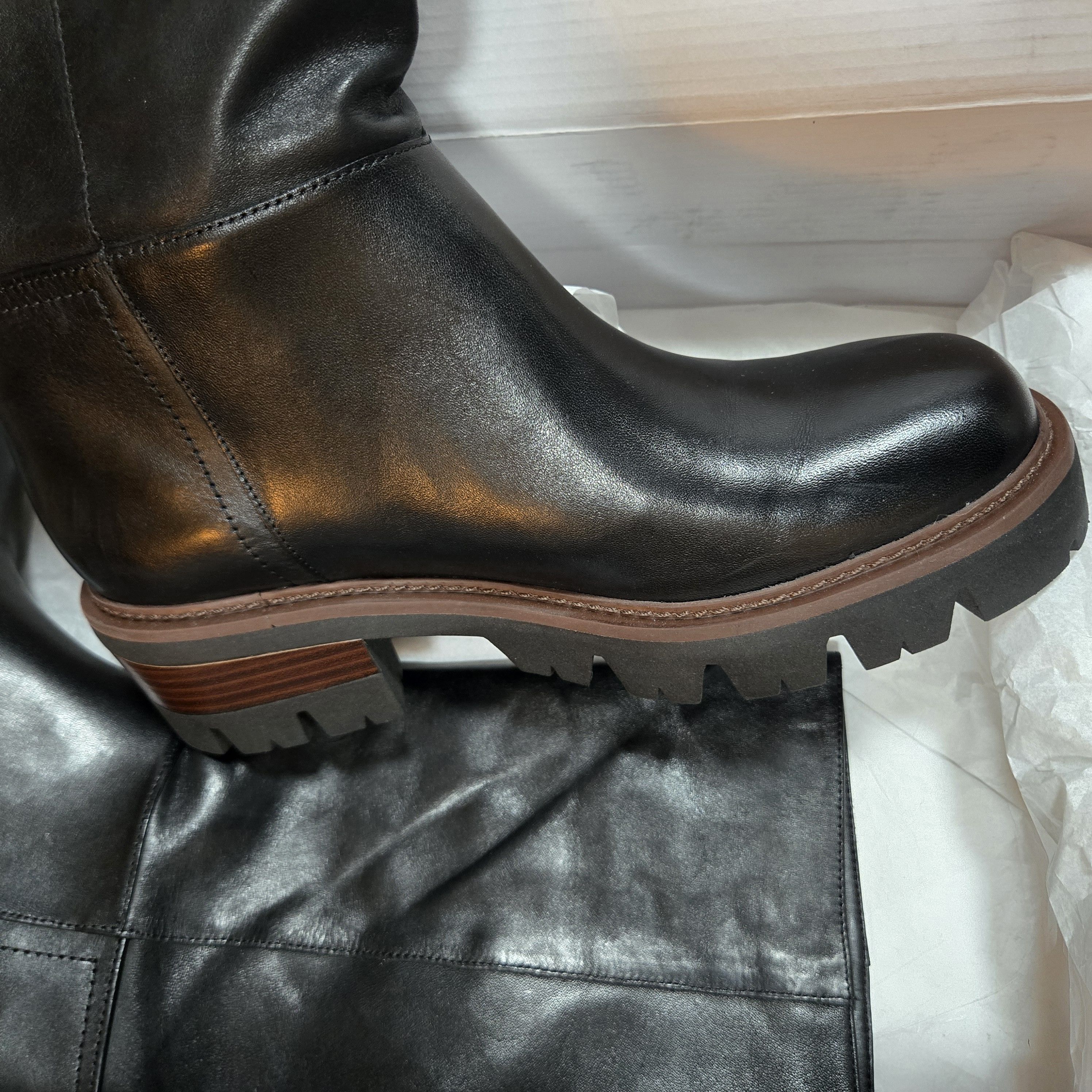 Other Arezzo Bota Leather Pull On Block Heel~Knee-High Boots~ Size US 8.5 / IT 38.5 - 7 Thumbnail
