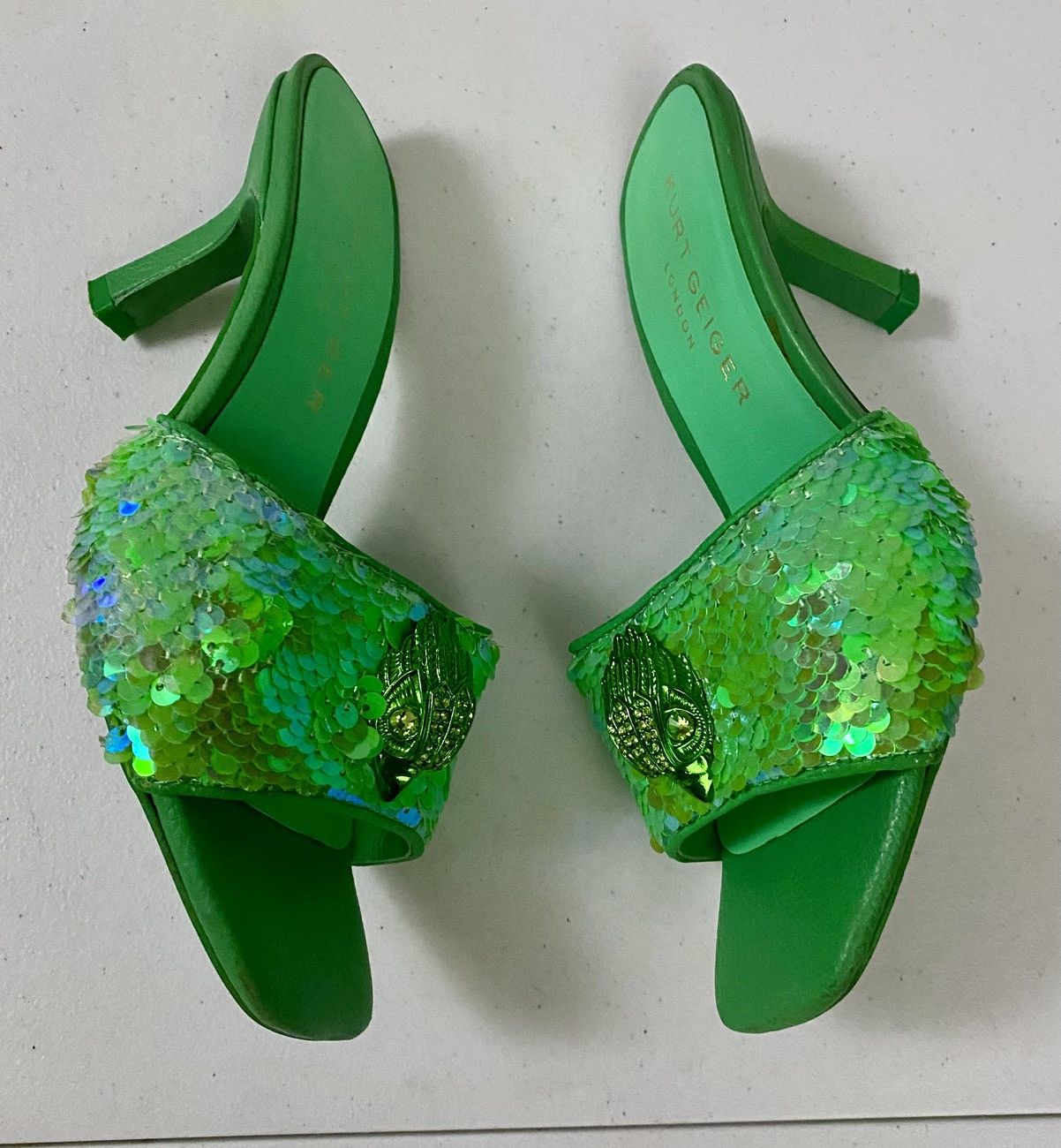 Kurt Geiger KURT GEIGER Green Kensington Sequin-Embellished Woven Mules Size US 6.5 / IT 36.5 - 4 Thumbnail