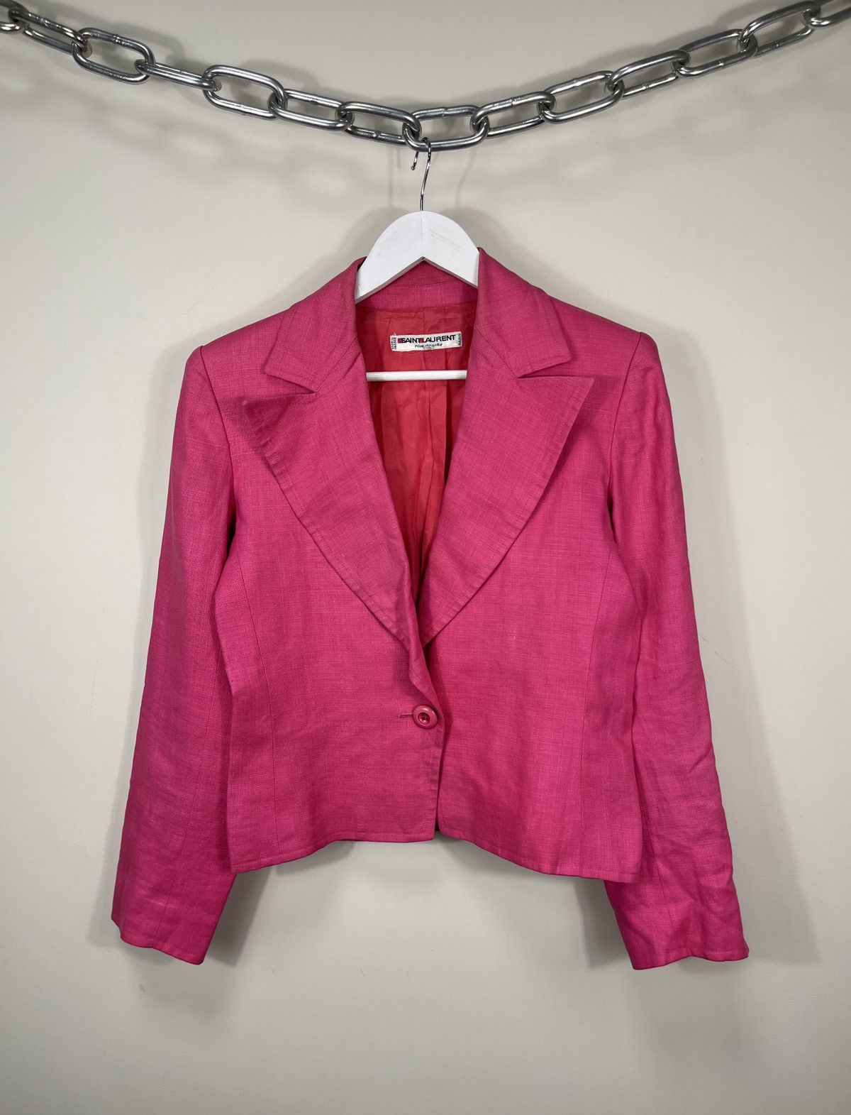image of Saint Laurent Paris x Vintage 80's Saint Laurent Laris Link Blazer Jacket in Pink, Women's (Size Sm