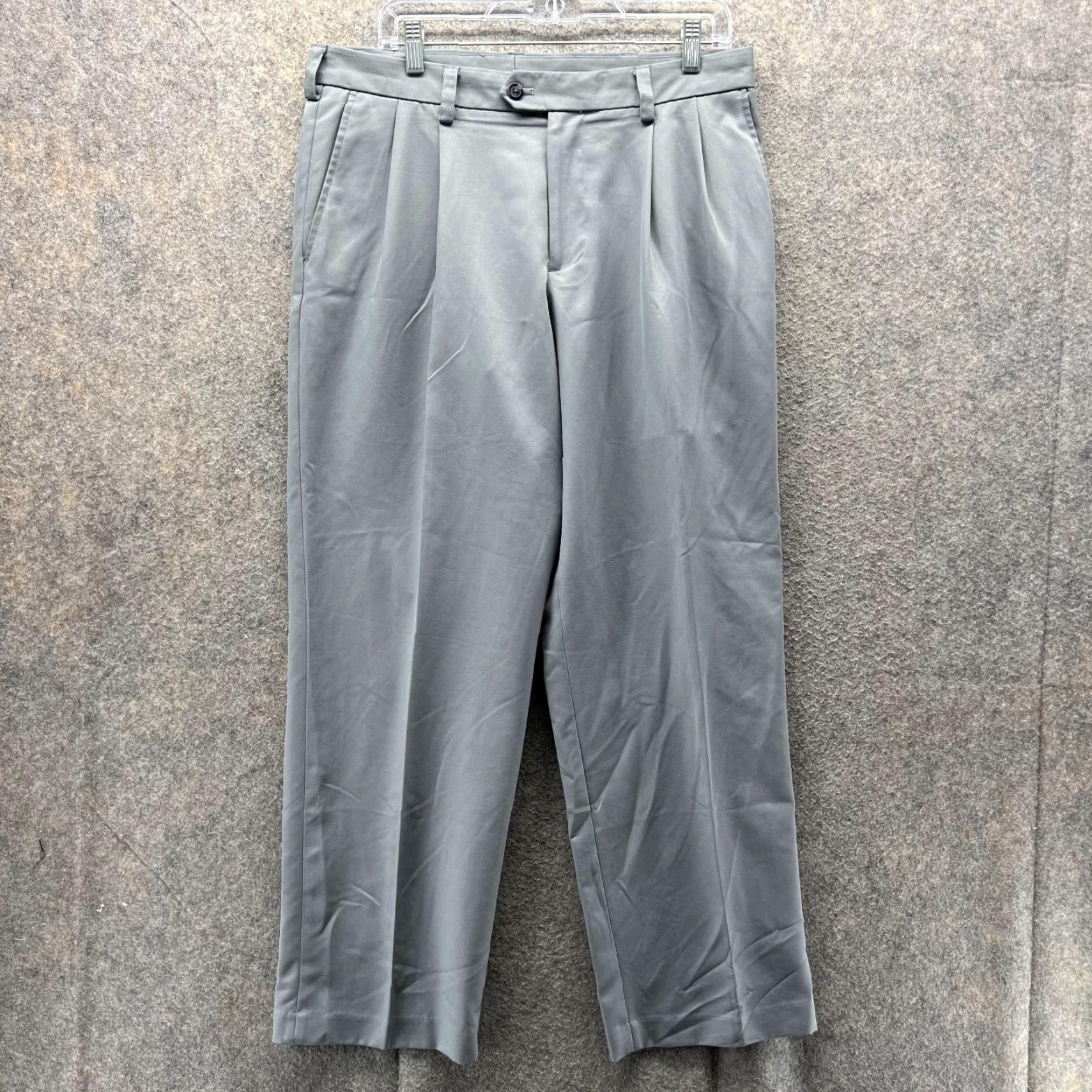 Izod IZOD Pants Men 33x30 Gray Chino Pleated Regular Rise Mid-Formal Slim Hang Straight Pocket Trousers Size US 33 - 2 Thumbnail