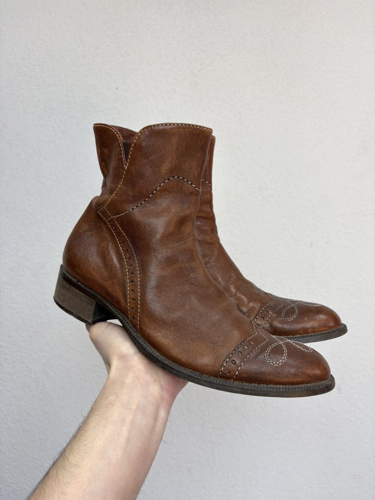 If Six Was Nine Vintage Y2K Guidi CCP Style Distressed Leather Biker Boots Size US 7 / EU 40 - 1 Thumbnail