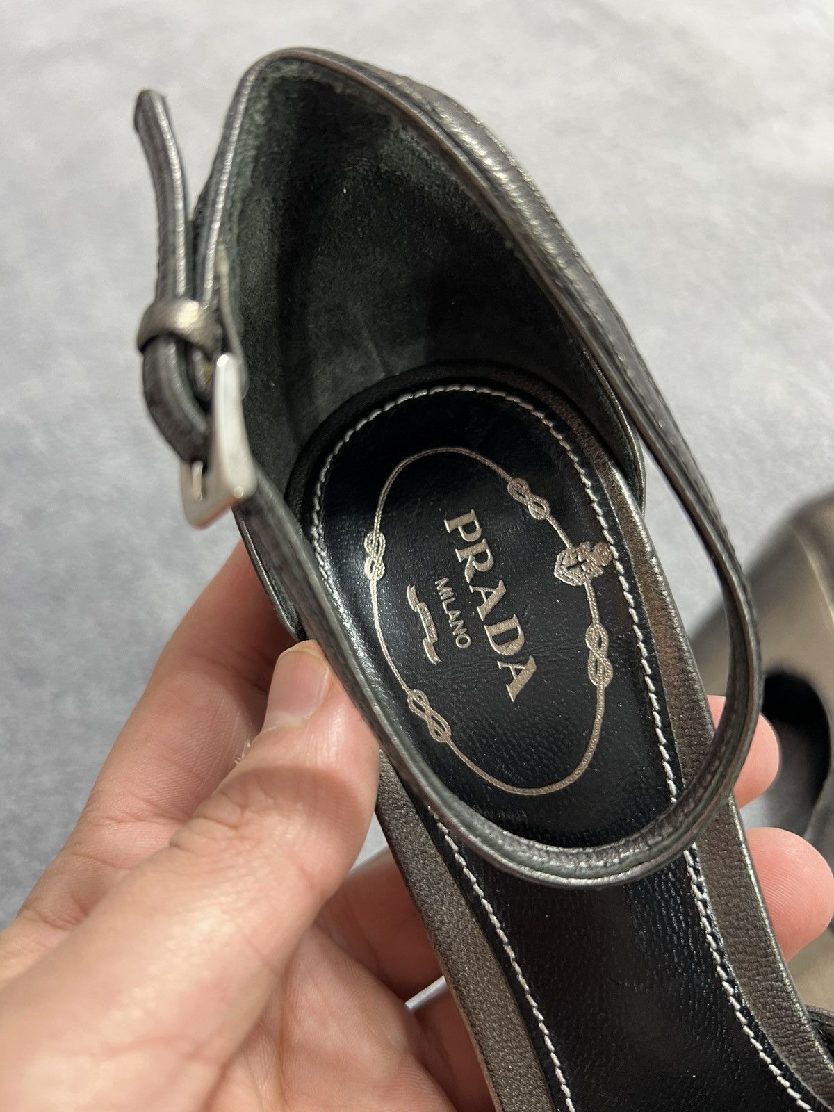 Prada Prada Metallic Leather Peep Toe Platform Heels Ankle Strap Size US 6 / IT 36 - 7 Thumbnail