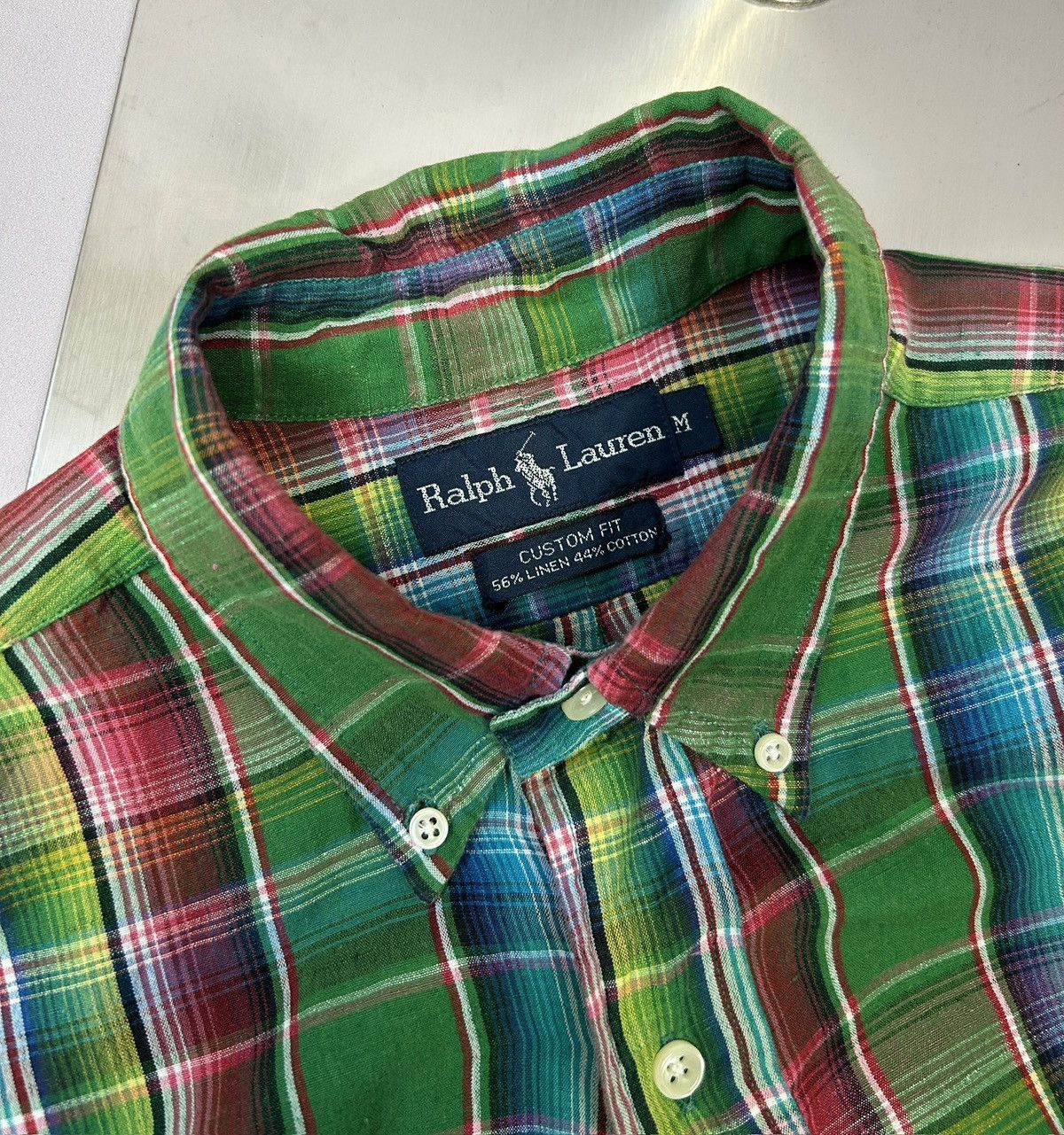 Polo Ralph Lauren Polo Ralph Lauren Check Green Linen Short Sleeve Shirt Size US M / EU 48-50 / 2 - 7 Thumbnail