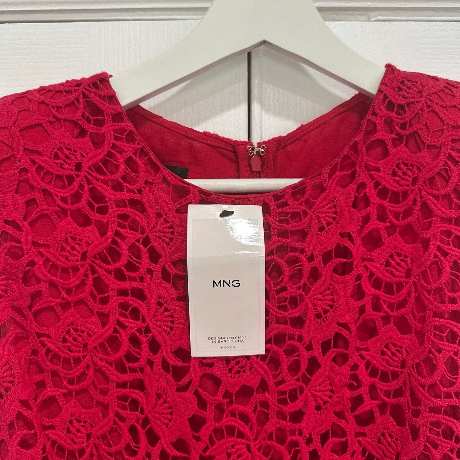 Mango Mango MNG Suit Red Crochet Sleeveless Lace Sheath Dress Size M / US 6-8 / IT 42-44 - 3 Thumbnail