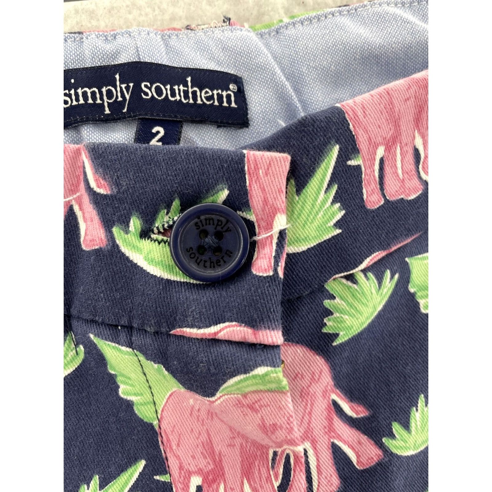 Vintage Simply Southern Shorts Womens 2 Blue Elephants Slash Pockets Size 26" / US 2 / IT 38 - 5 Thumbnail